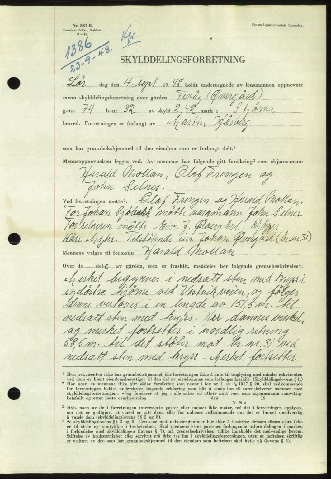 Fosen sorenskriveri, AV/SAT-A-1107/1/2/2C: Pantebok nr. A7-9, 1947-1949, Dagboknr: 1386/1948