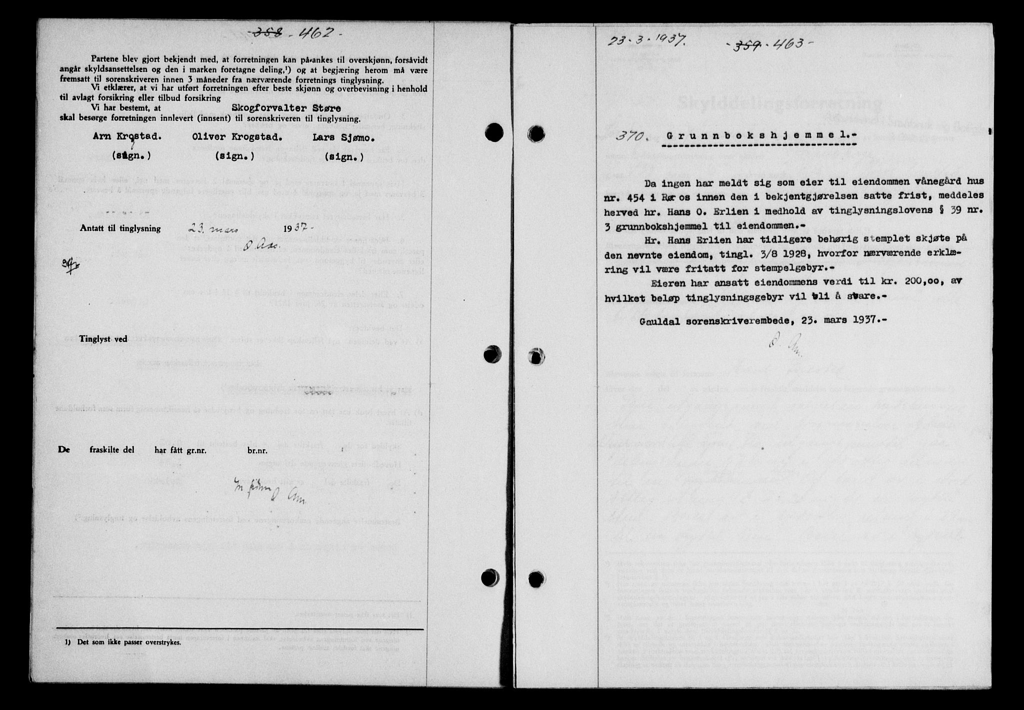 Gauldal sorenskriveri, SAT/A-0014/1/2/2C/L0047: Pantebok nr. 50-51, 1937-1937, Dagboknr: 370/1937