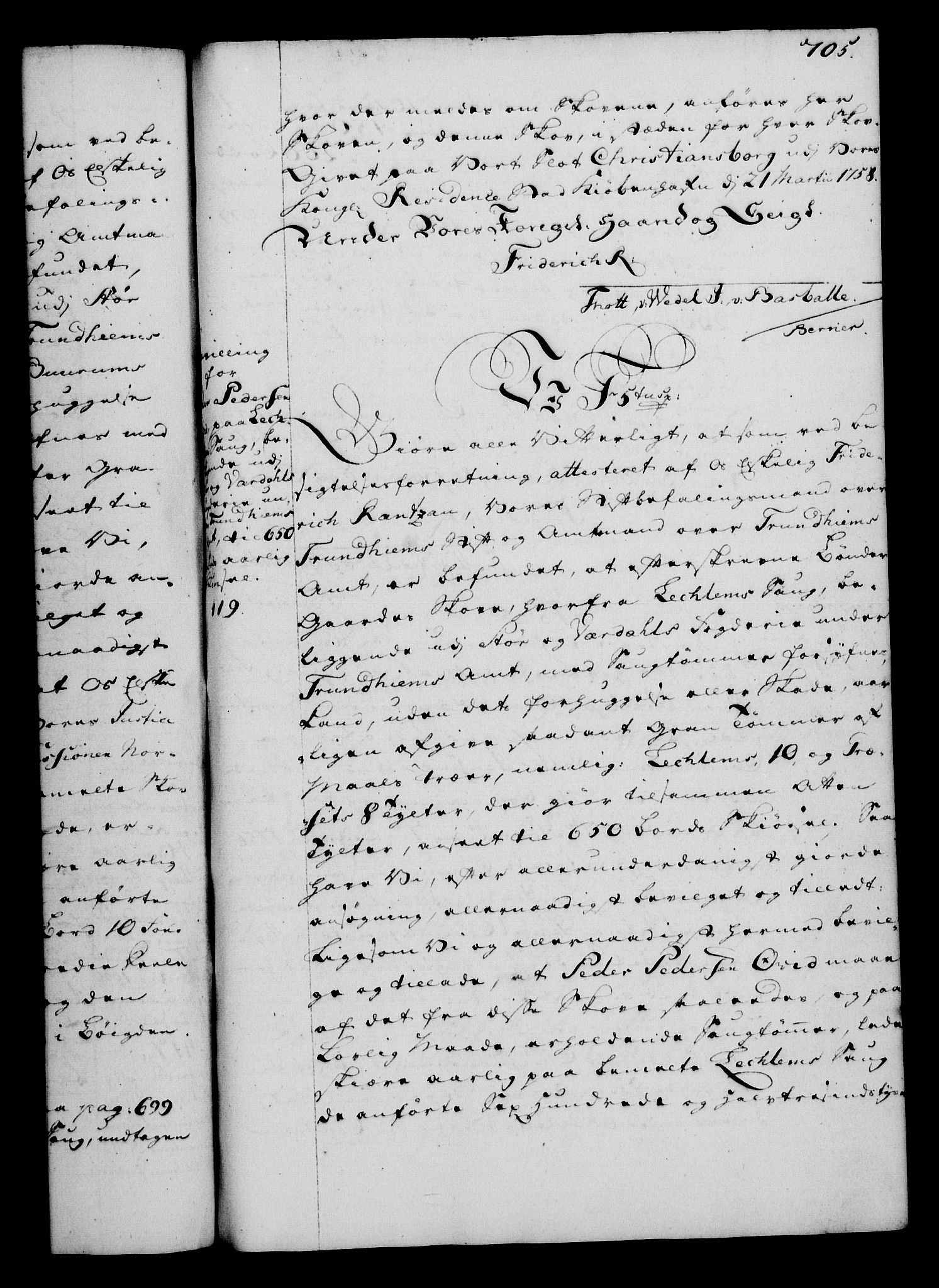Rentekammeret, Kammerkanselliet, RA/EA-3111/G/Gg/Gga/L0006: Norsk ekspedisjonsprotokoll med register (merket RK 53.6), 1749-1759, s. 705