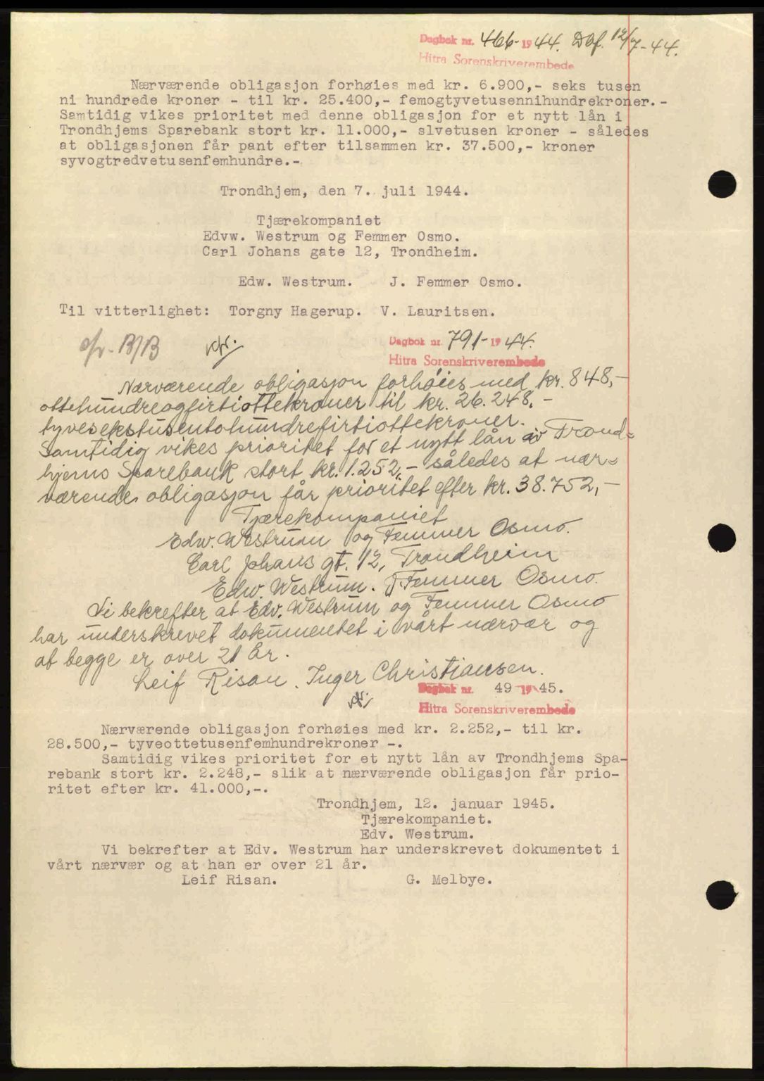 Hitra sorenskriveri, AV/SAT-A-0018/2/2C/2Ca: Pantebok nr. B1, 1939-1949, Dagboknr: 882/1943