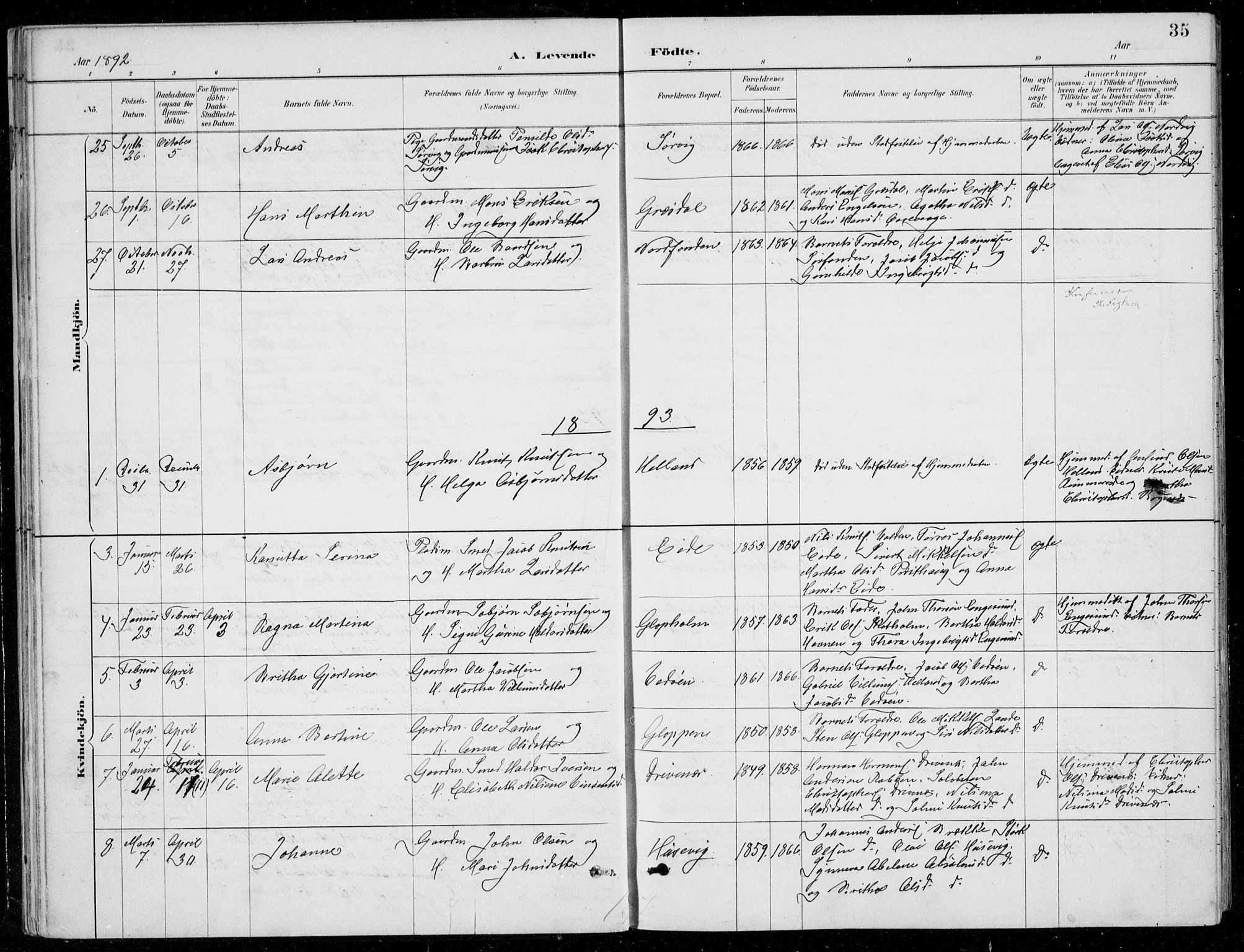 Fitjar sokneprestembete, AV/SAB-A-99926: Klokkerbok nr. A 2, 1887-1906, s. 35