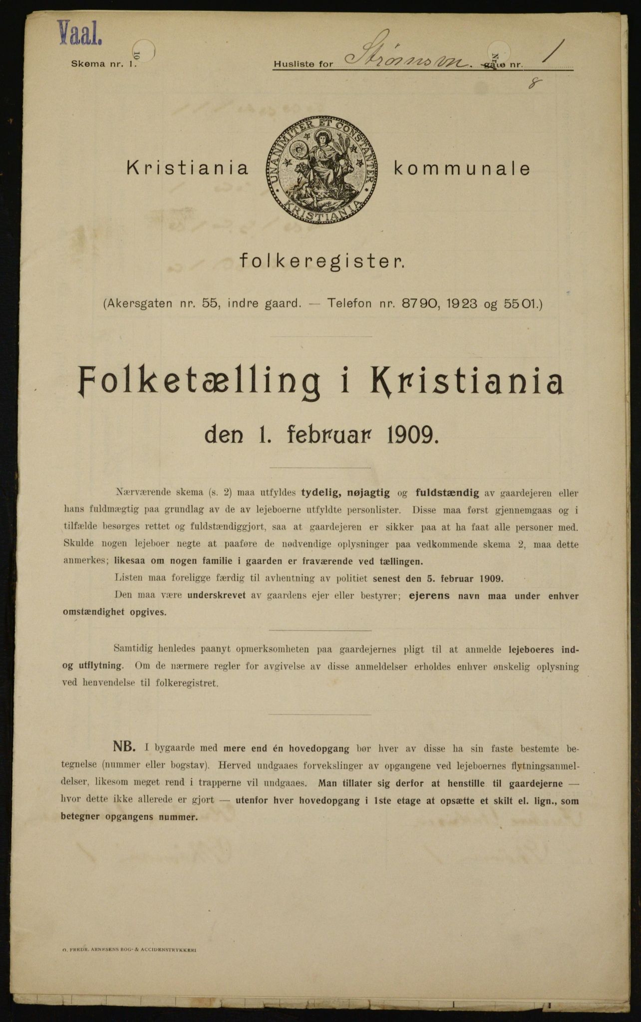 OBA, Kommunal folketelling 1.2.1909 for Kristiania kjøpstad, 1909, s. 94050