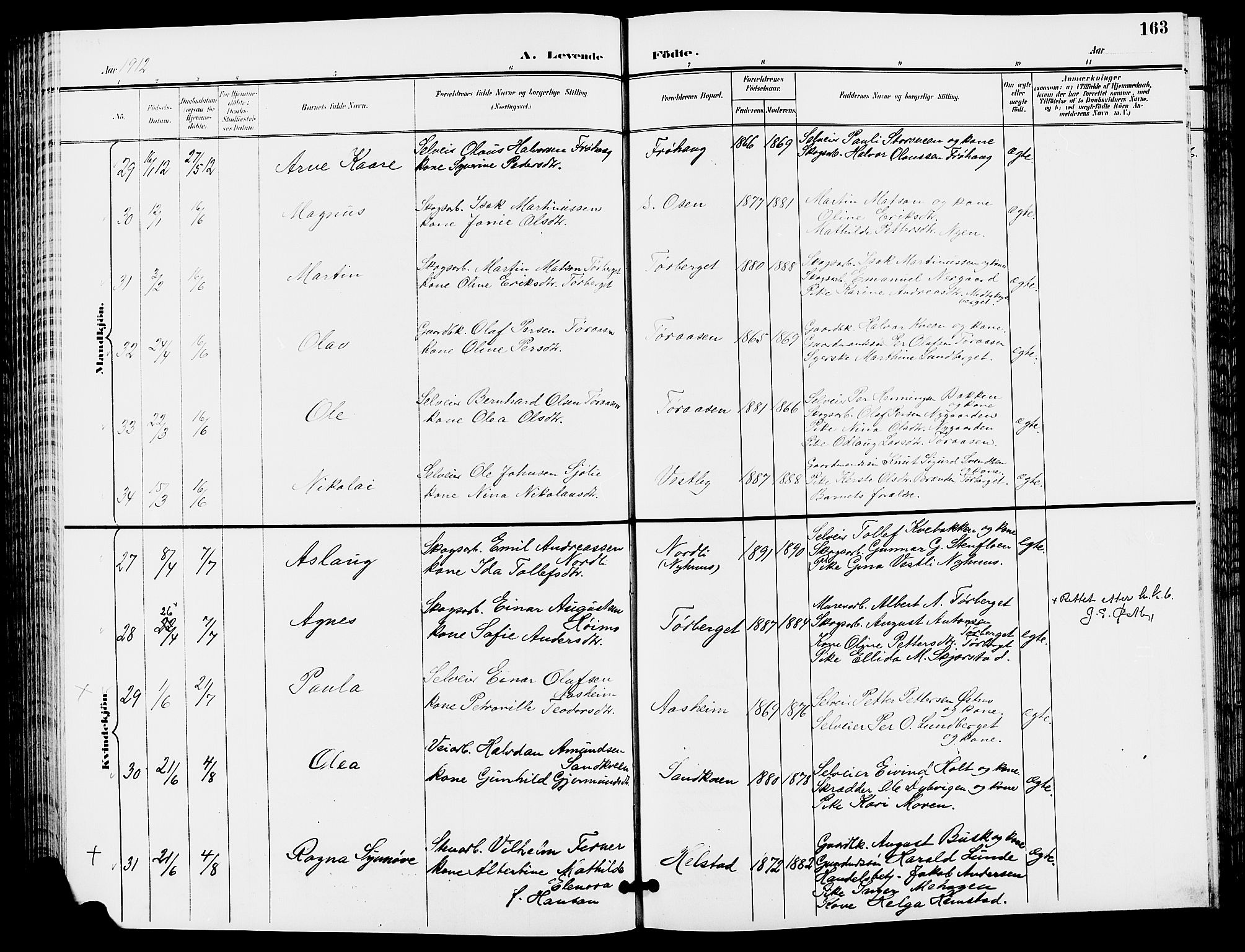 Trysil prestekontor, AV/SAH-PREST-046/H/Ha/Hab/L0006: Klokkerbok nr. 6, 1896-1912, s. 163