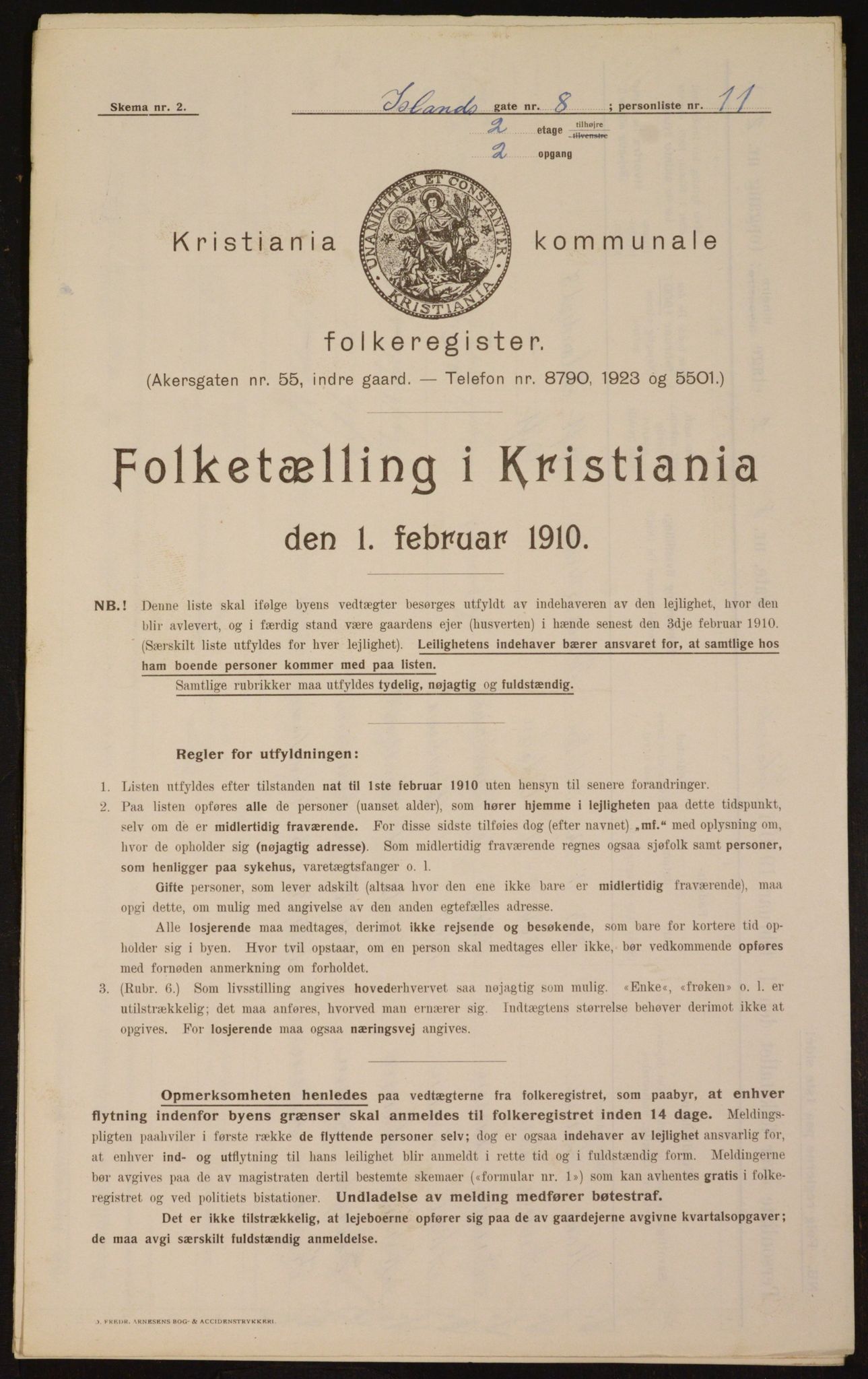 OBA, Kommunal folketelling 1.2.1910 for Kristiania, 1910, s. 43491