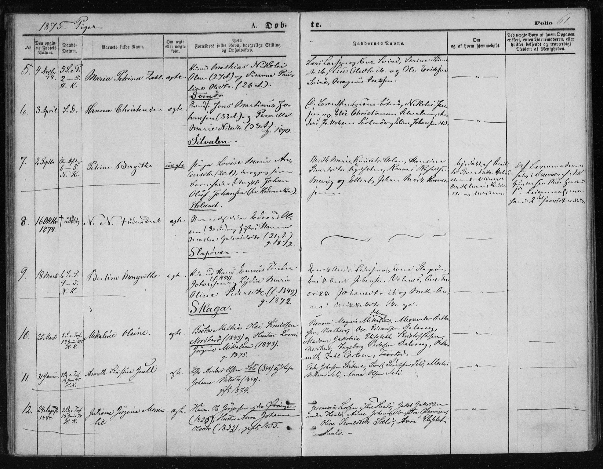 Ministerialprotokoller, klokkerbøker og fødselsregistre - Nordland, AV/SAT-A-1459/834/L0506: Ministerialbok nr. 834A04, 1872-1878, s. 61