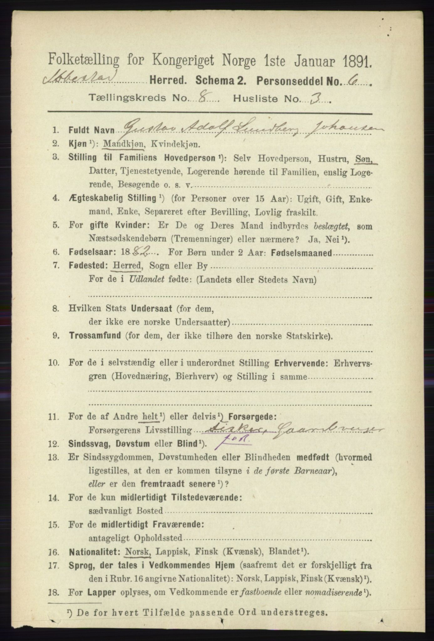 RA, Folketelling 1891 for 1917 Ibestad herred, 1891, s. 5258