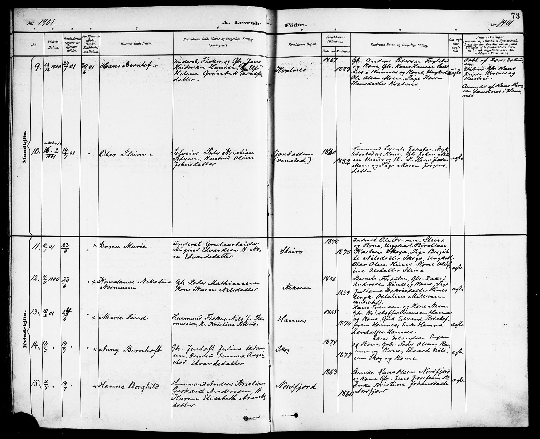 Ministerialprotokoller, klokkerbøker og fødselsregistre - Nordland, AV/SAT-A-1459/838/L0559: Klokkerbok nr. 838C06, 1893-1910, s. 73