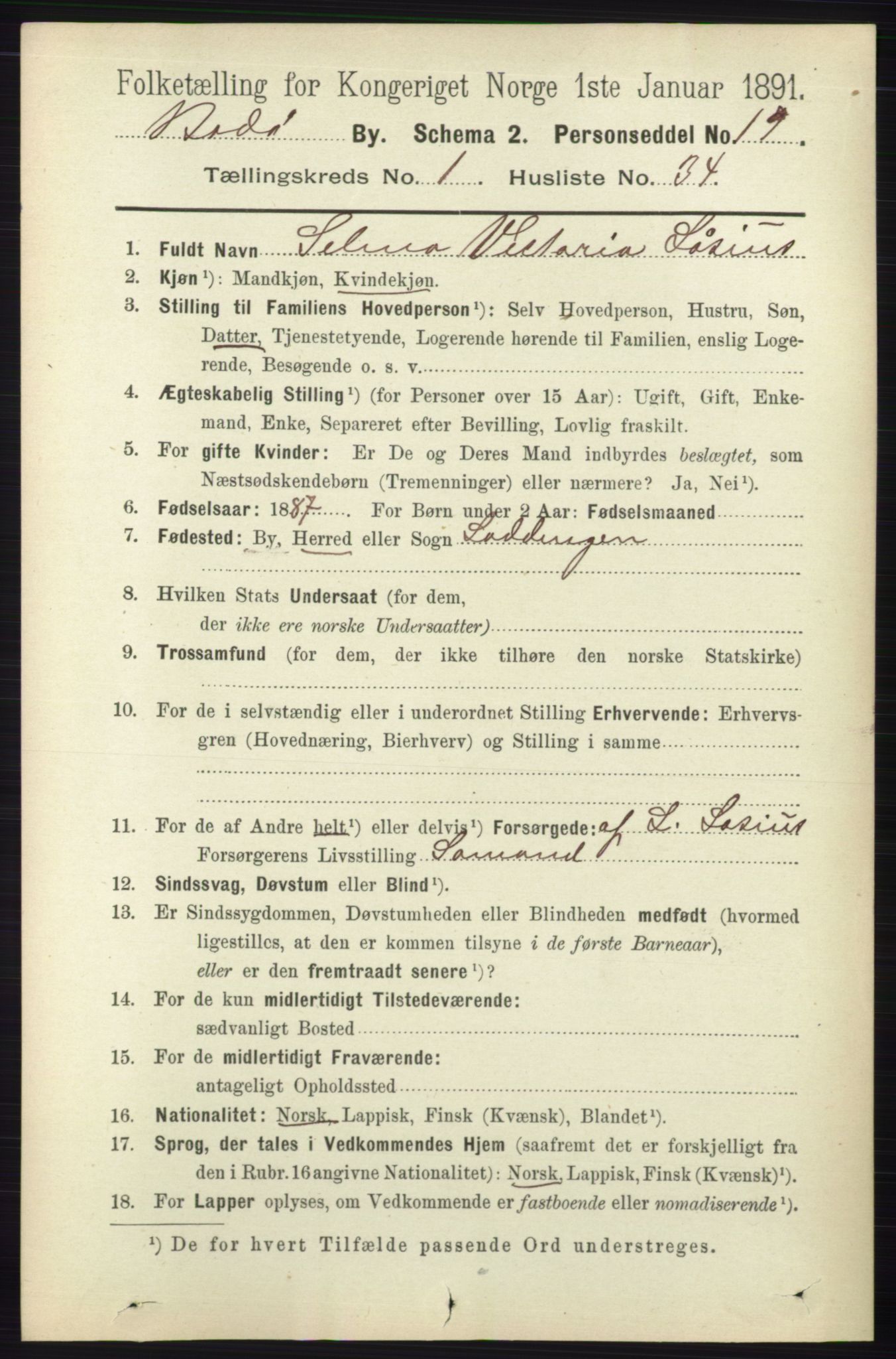 RA, Folketelling 1891 for 1804 Bodø kjøpstad, 1891, s. 574