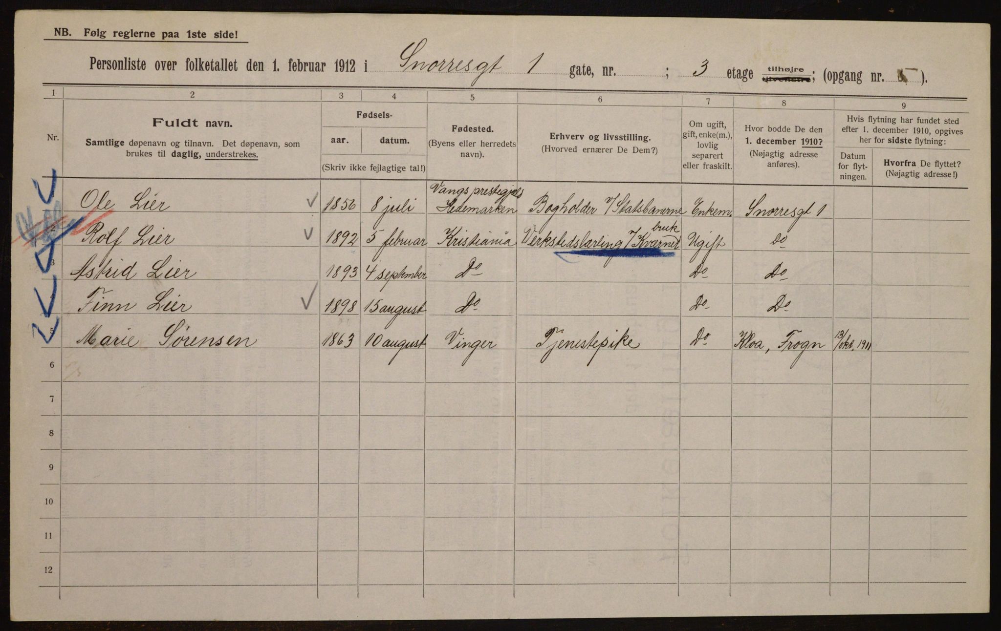 OBA, Kommunal folketelling 1.2.1912 for Kristiania, 1912, s. 98424