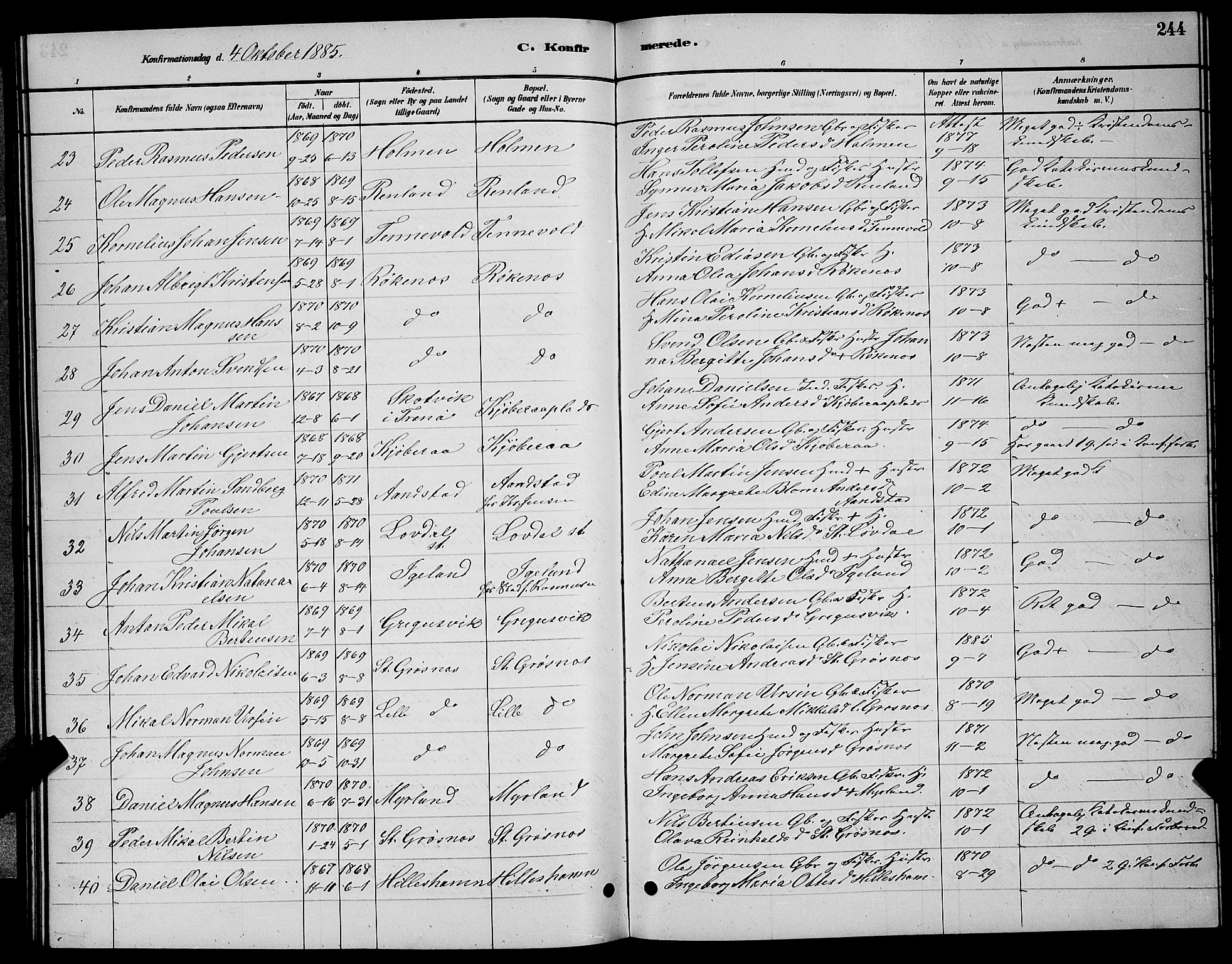 Ibestad sokneprestembete, AV/SATØ-S-0077/H/Ha/Hab/L0007klokker: Klokkerbok nr. 7, 1879-1889, s. 244