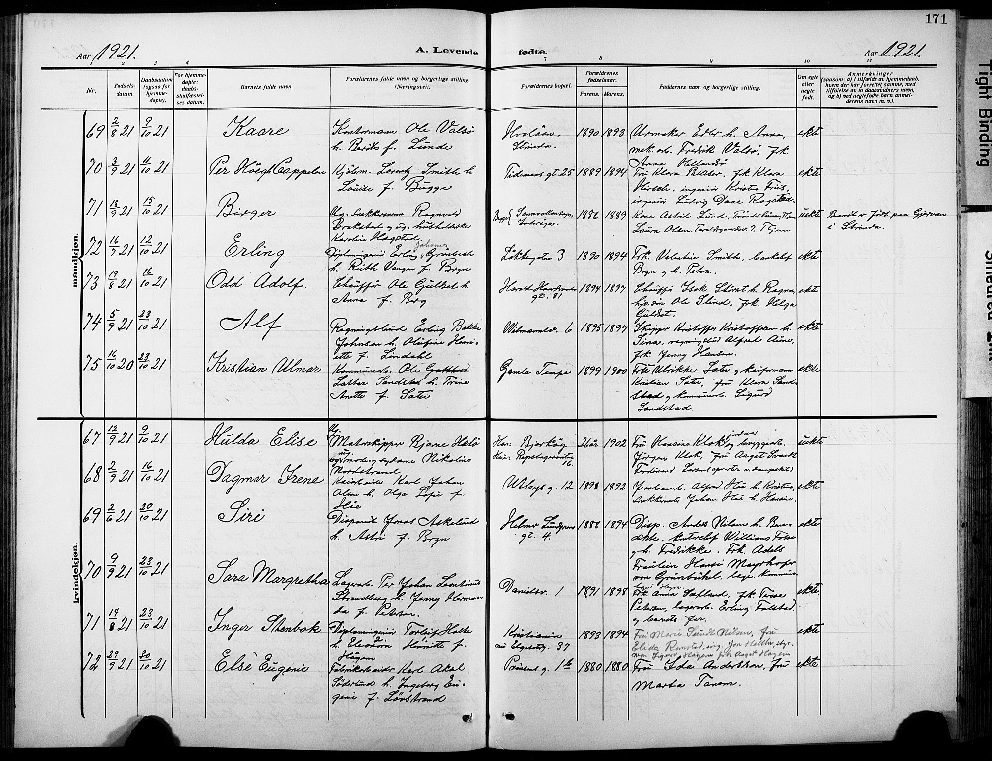 Ministerialprotokoller, klokkerbøker og fødselsregistre - Sør-Trøndelag, AV/SAT-A-1456/601/L0096: Klokkerbok nr. 601C14, 1911-1931, s. 171