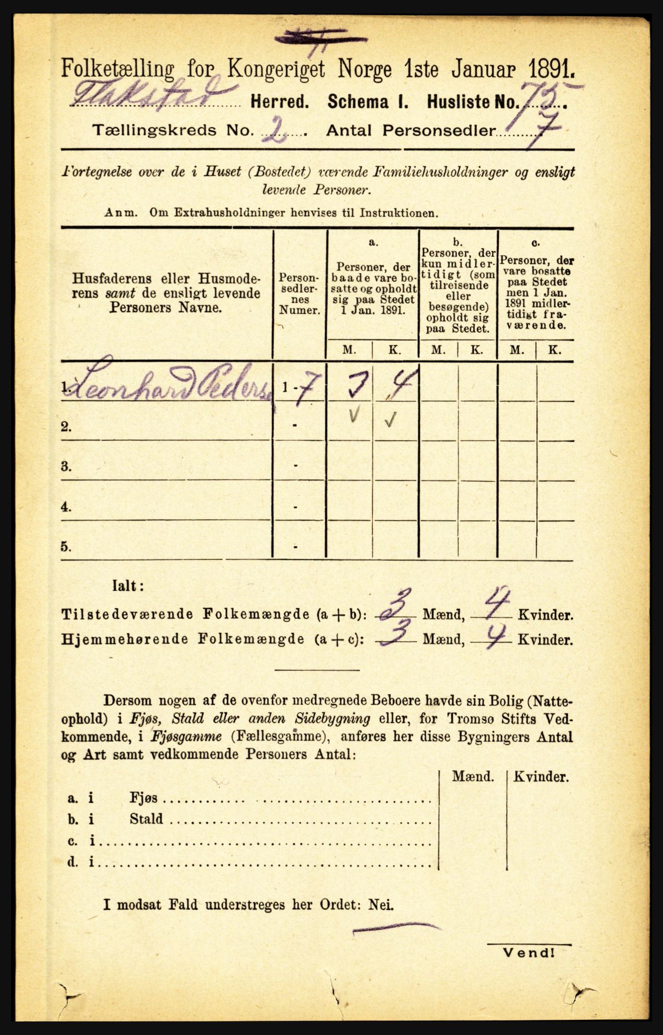 RA, Folketelling 1891 for 1859 Flakstad herred, 1891, s. 589