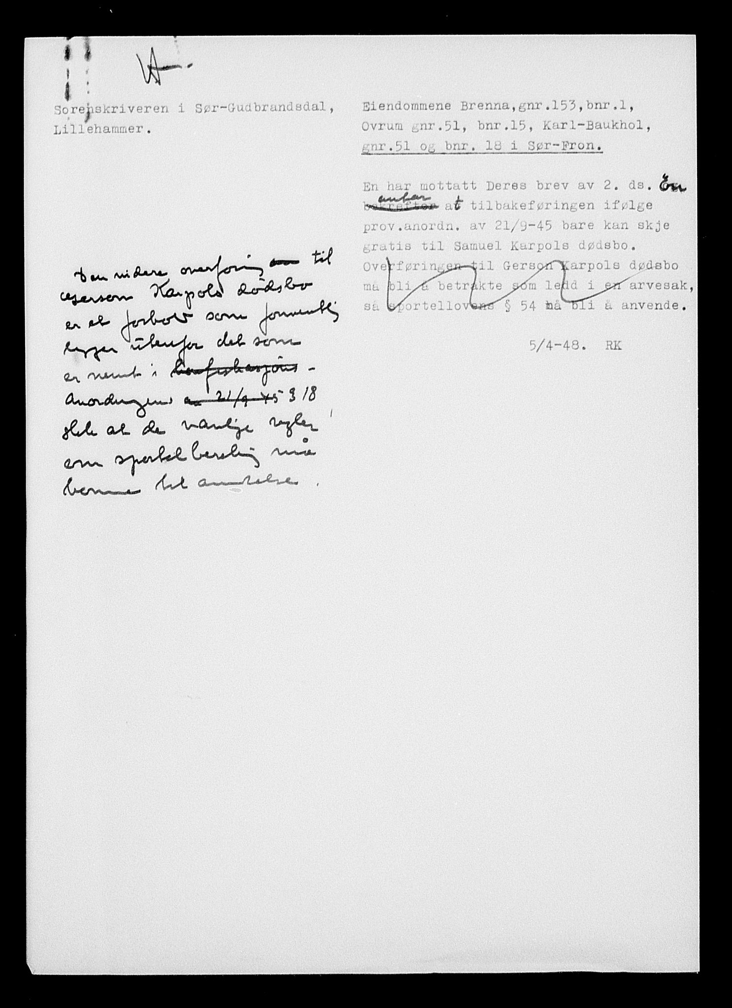 Justisdepartementet, Tilbakeføringskontoret for inndratte formuer, AV/RA-S-1564/H/Hc/Hcc/L0949: --, 1945-1947, s. 461