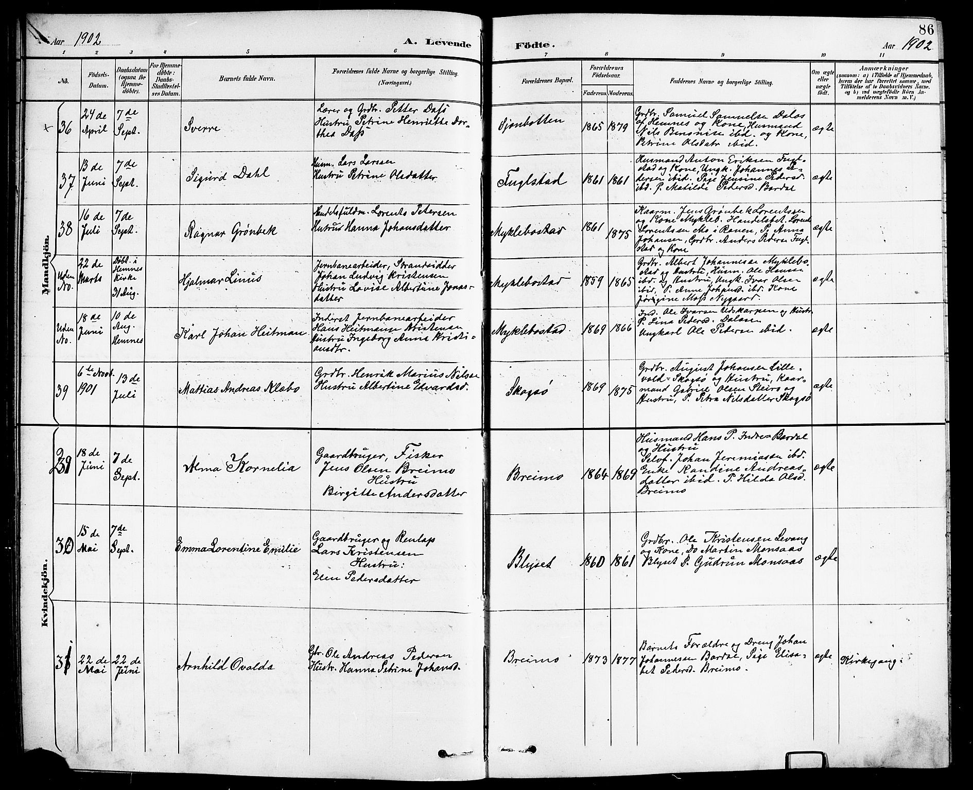 Ministerialprotokoller, klokkerbøker og fødselsregistre - Nordland, SAT/A-1459/838/L0559: Klokkerbok nr. 838C06, 1893-1910, s. 86