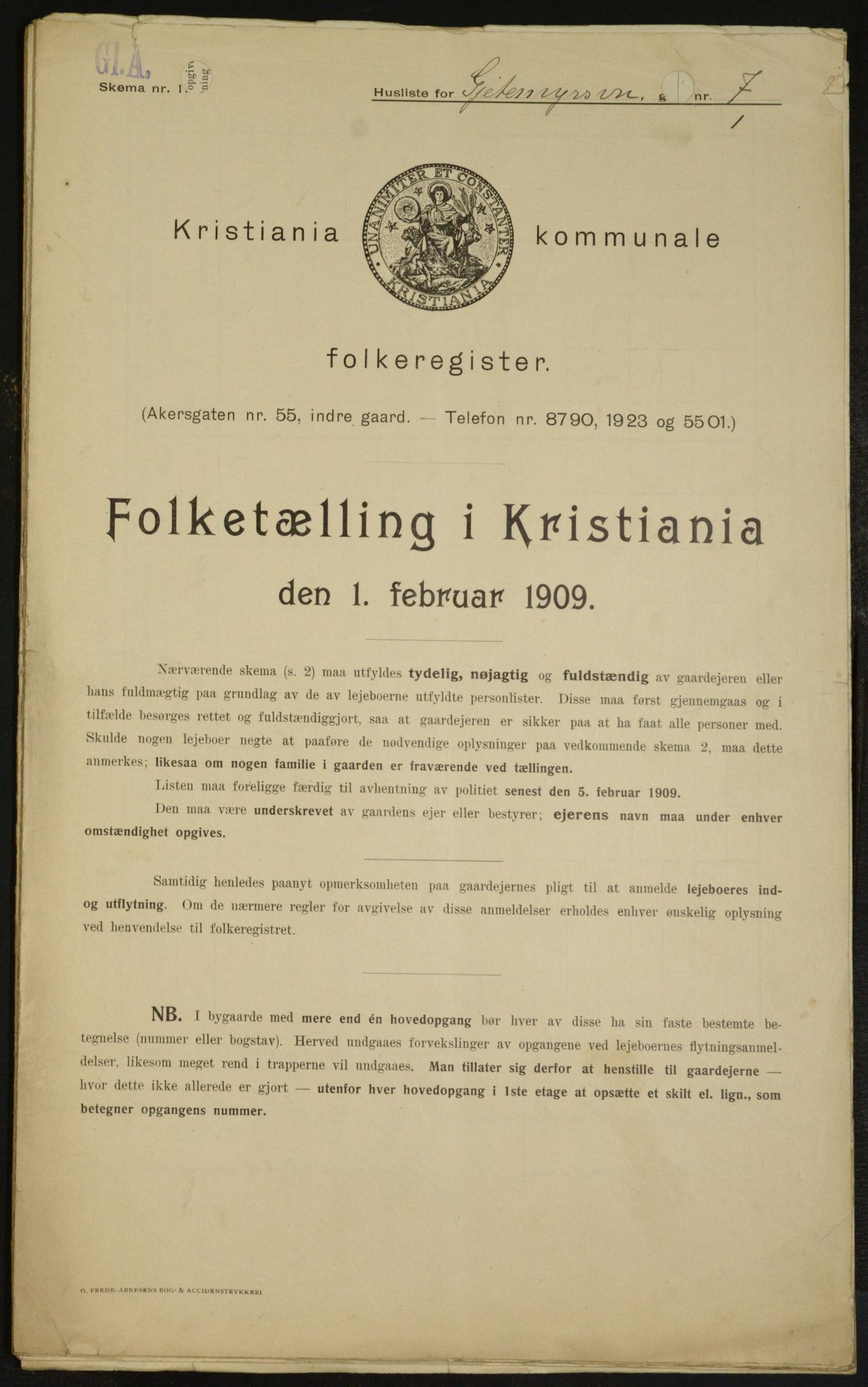 OBA, Kommunal folketelling 1.2.1909 for Kristiania kjøpstad, 1909, s. 26132
