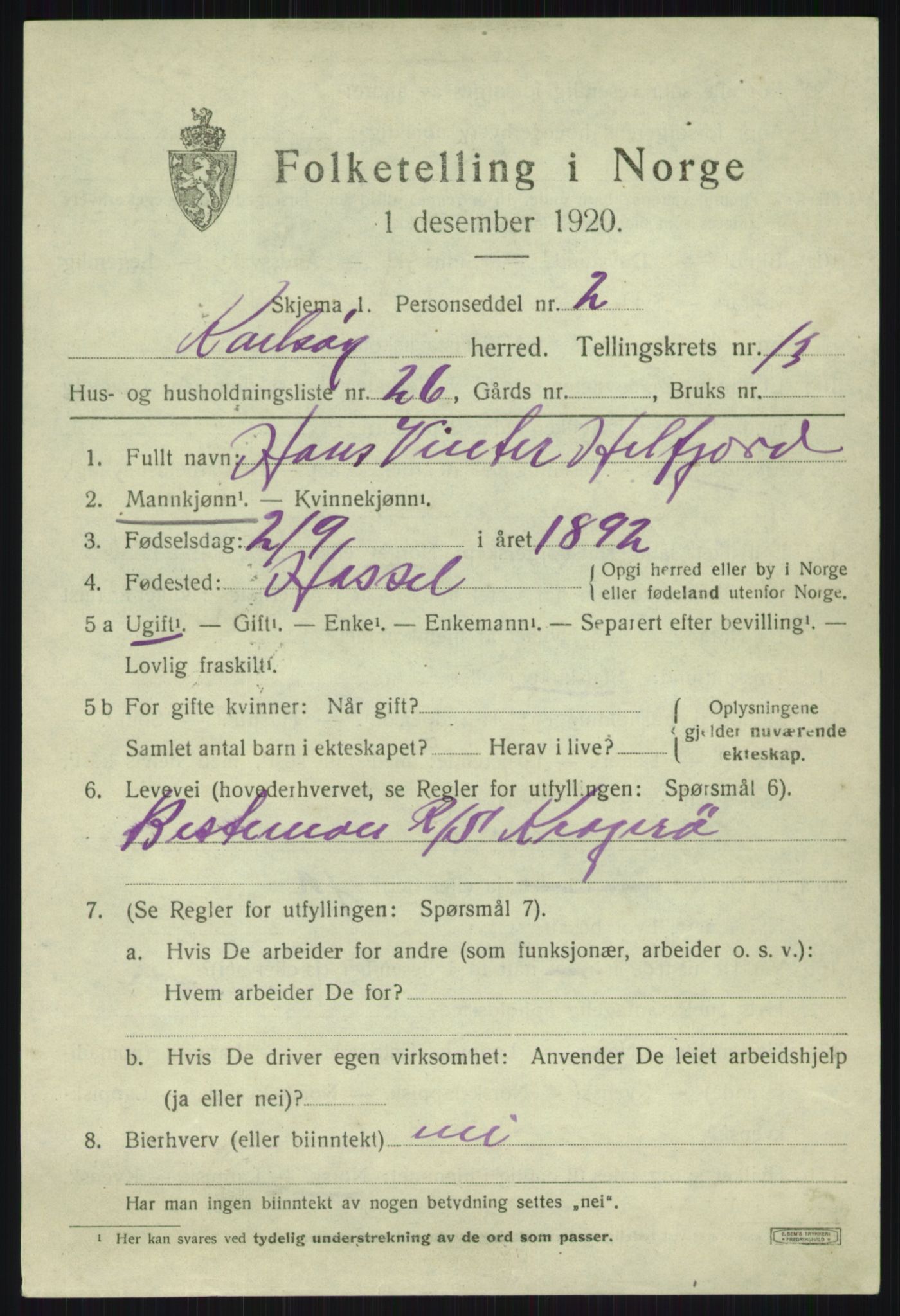 SATØ, Folketelling 1920 for 1936 Karlsøy herred, 1920, s. 4996