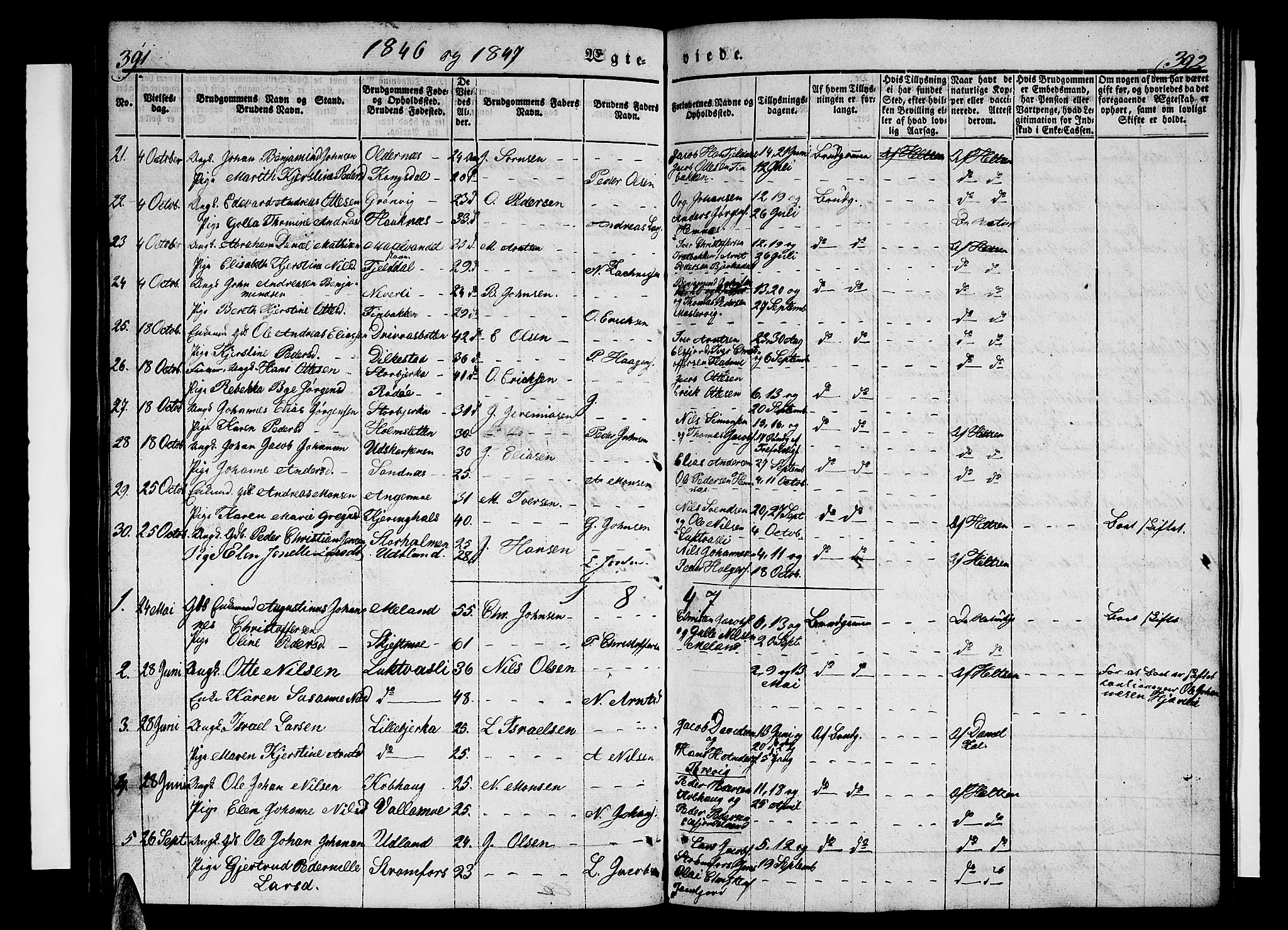 Ministerialprotokoller, klokkerbøker og fødselsregistre - Nordland, AV/SAT-A-1459/825/L0364: Klokkerbok nr. 825C01, 1841-1863, s. 391-392