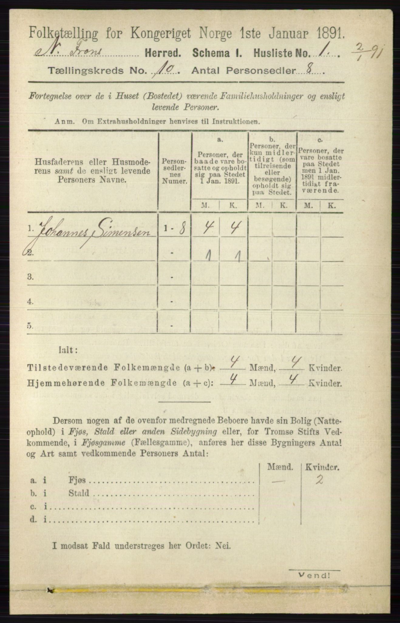 RA, Folketelling 1891 for 0518 Nord-Fron herred, 1891, s. 4301