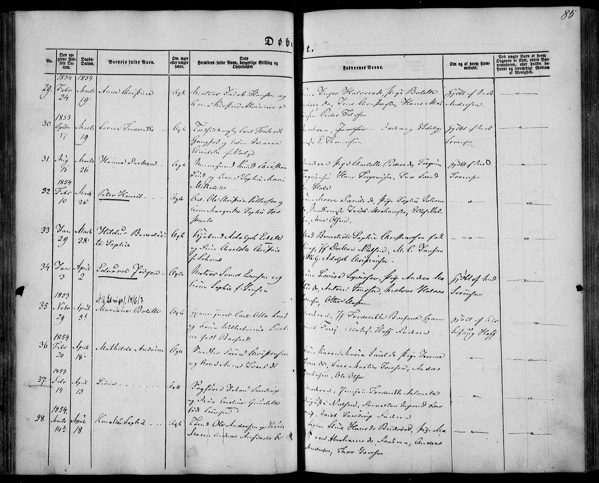 Larvik kirkebøker, SAKO/A-352/F/Fa/L0003: Ministerialbok nr. I 3, 1848-1856, s. 85