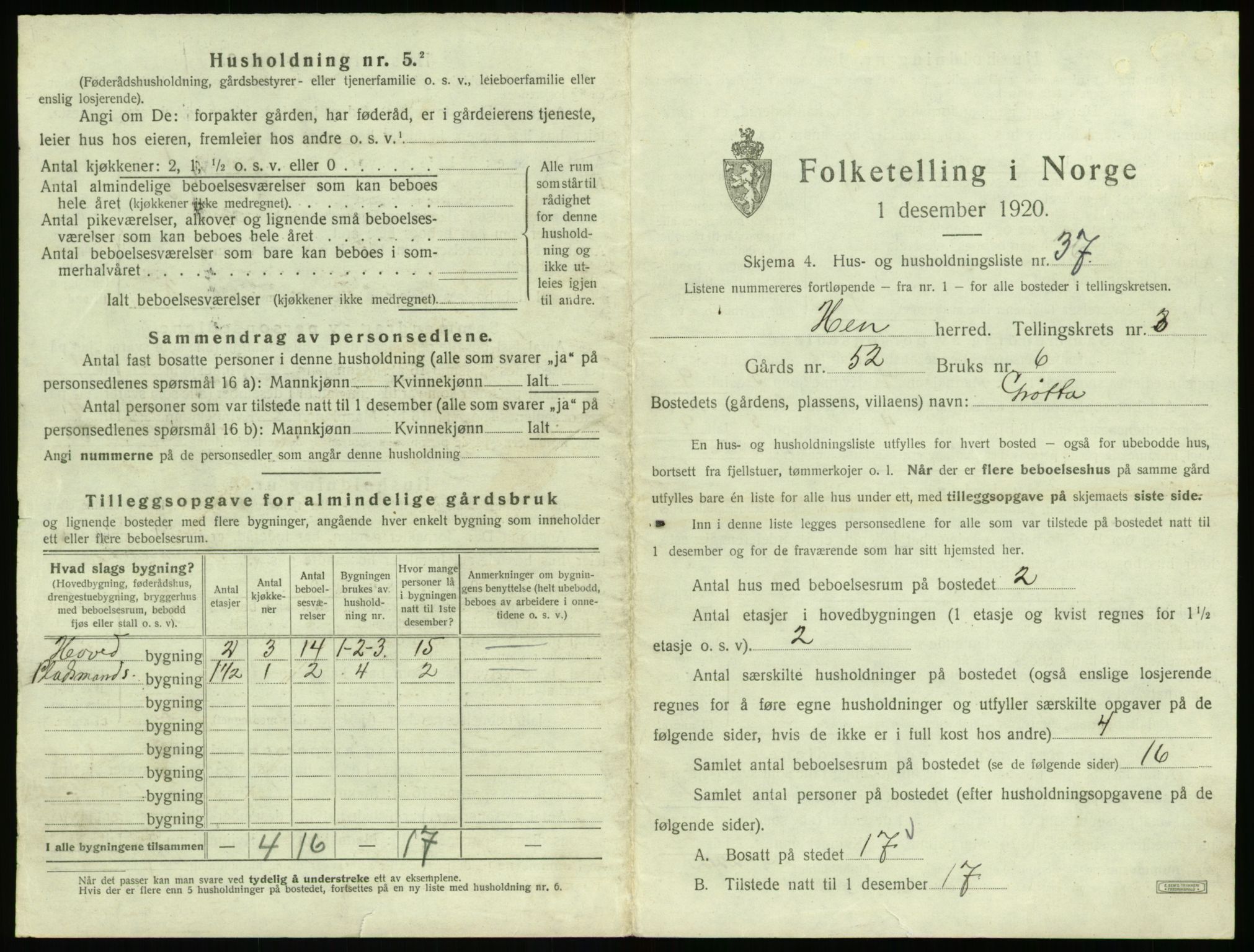 SAT, Folketelling 1920 for 1540 Hen herred, 1920, s. 290