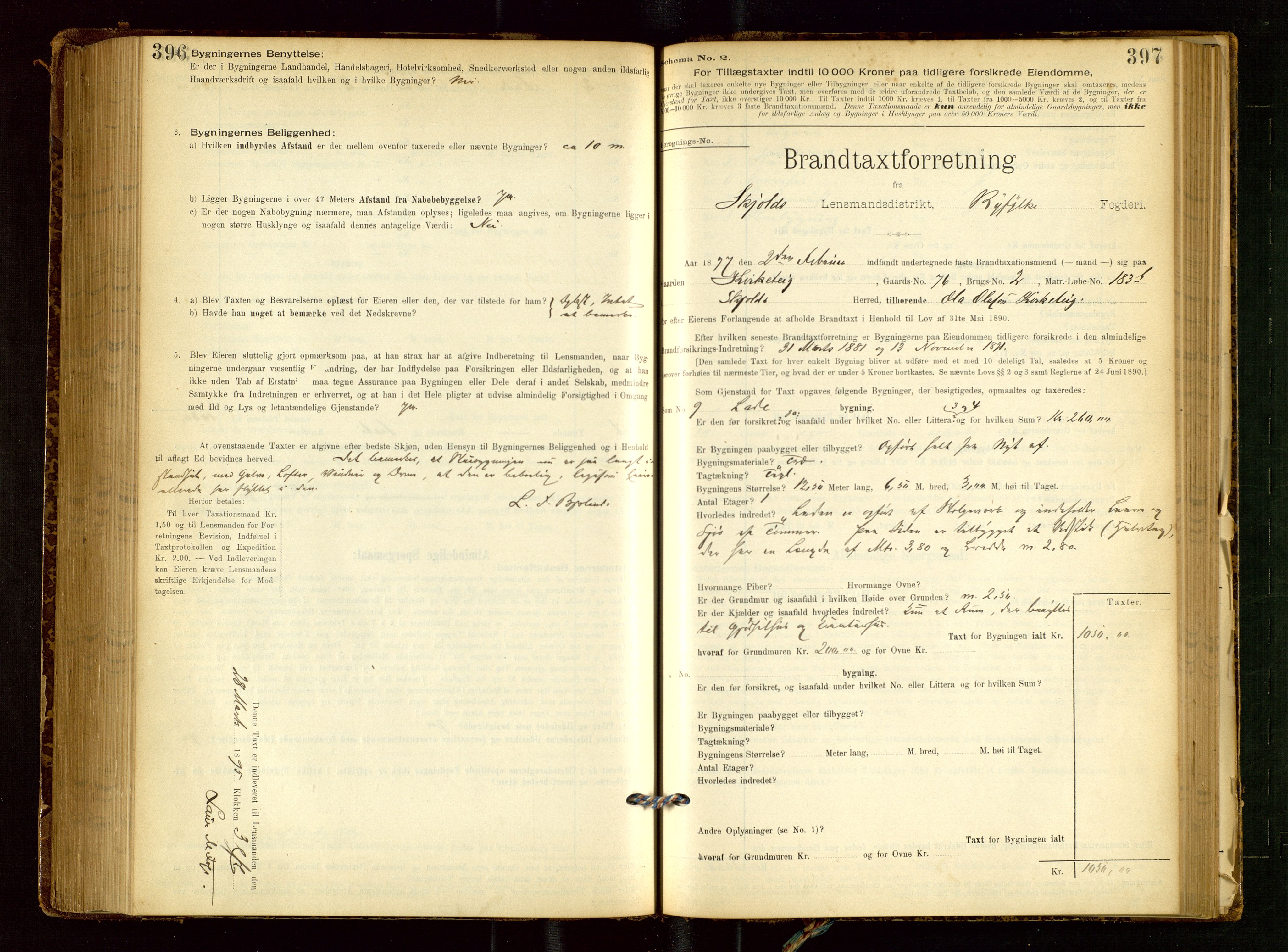 Skjold lensmannskontor, SAST/A-100182/Gob/L0001: "Brandtaxationsprotokol for Skjold Lensmandsdistrikt Ryfylke Fogderi", 1894-1939, s. 396-397