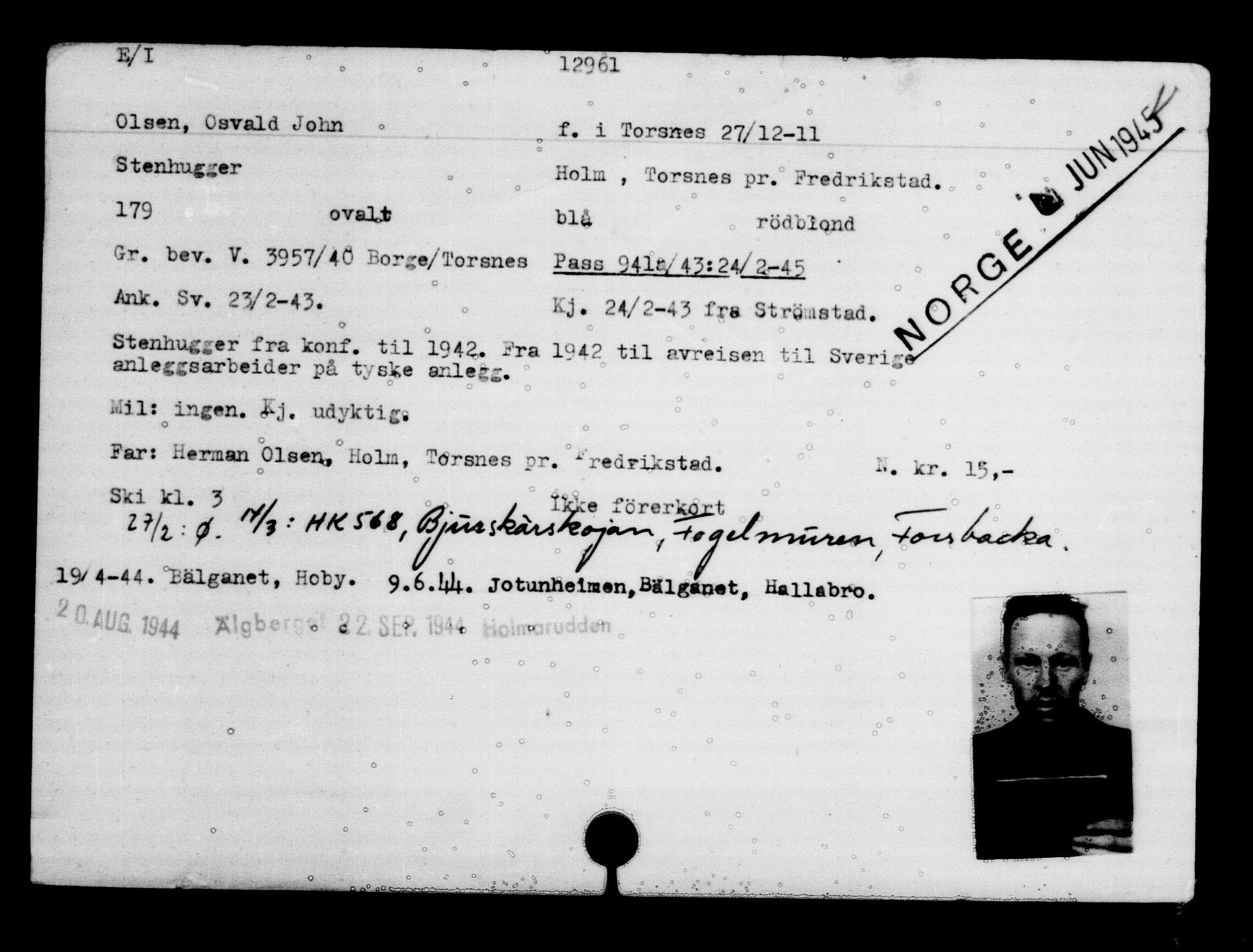 Den Kgl. Norske Legasjons Flyktningskontor, AV/RA-S-6753/V/Va/L0007: Kjesäterkartoteket.  Flyktningenr. 12700-15723, 1940-1945, s. 307