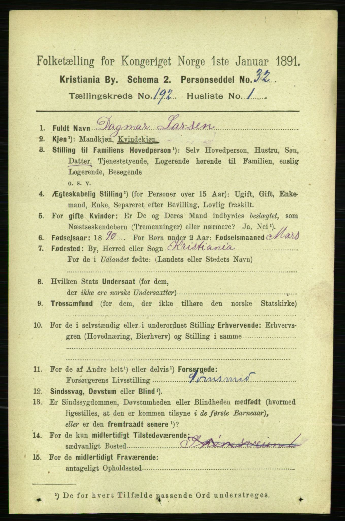 RA, Folketelling 1891 for 0301 Kristiania kjøpstad, 1891, s. 115513