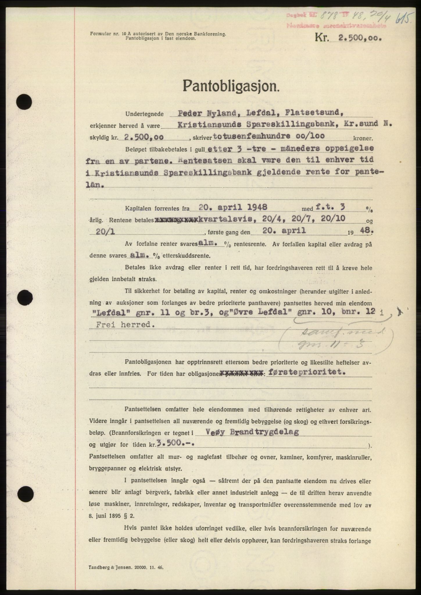 Nordmøre sorenskriveri, SAT/A-4132/1/2/2Ca: Pantebok nr. B98, 1948-1948, Dagboknr: 878/1948