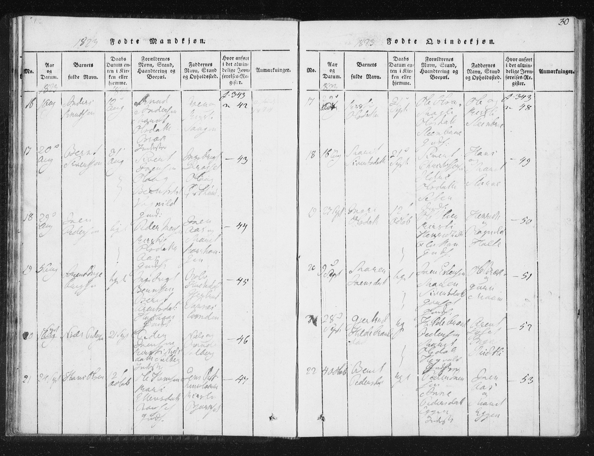 Ministerialprotokoller, klokkerbøker og fødselsregistre - Sør-Trøndelag, SAT/A-1456/689/L1037: Ministerialbok nr. 689A02, 1816-1842, s. 30