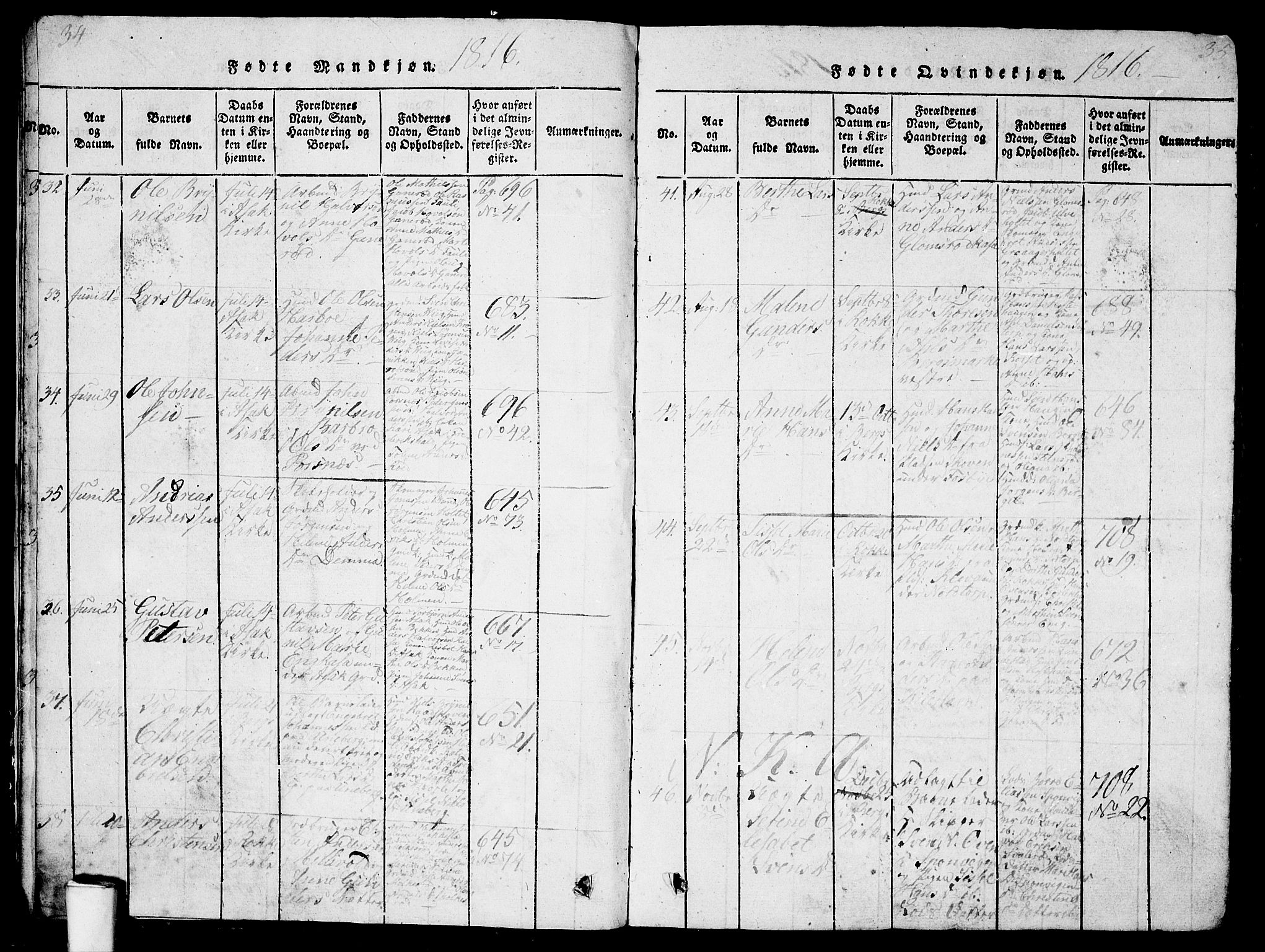 Berg prestekontor Kirkebøker, AV/SAO-A-10902/G/Ga/L0001: Klokkerbok nr. I 1, 1815-1832, s. 34-35