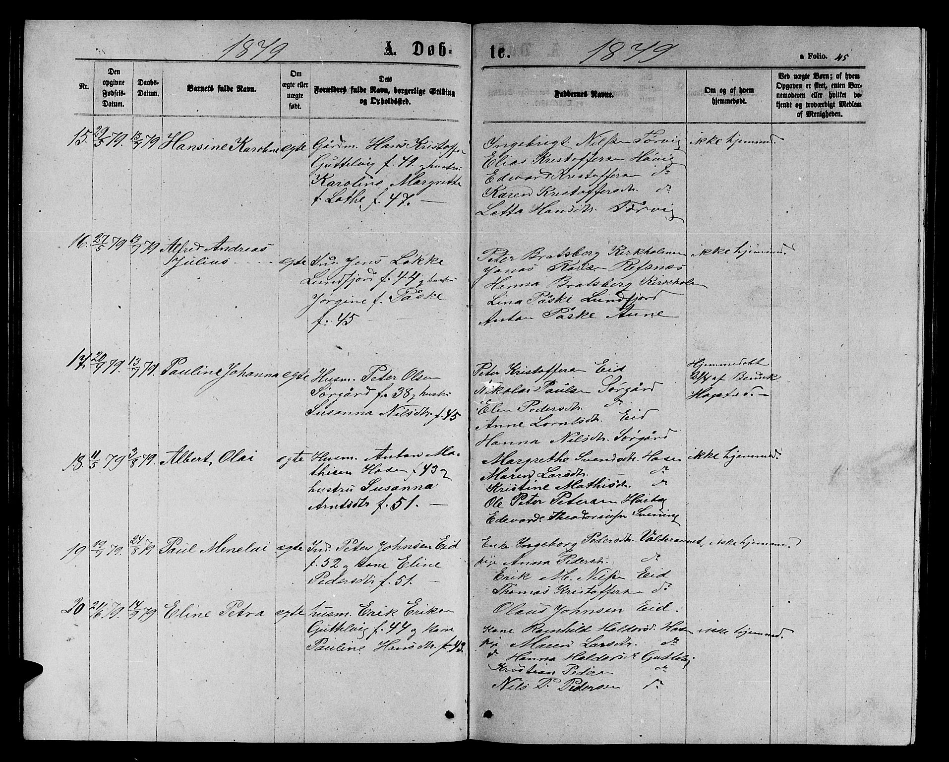 Ministerialprotokoller, klokkerbøker og fødselsregistre - Sør-Trøndelag, AV/SAT-A-1456/656/L0695: Klokkerbok nr. 656C01, 1867-1889, s. 45