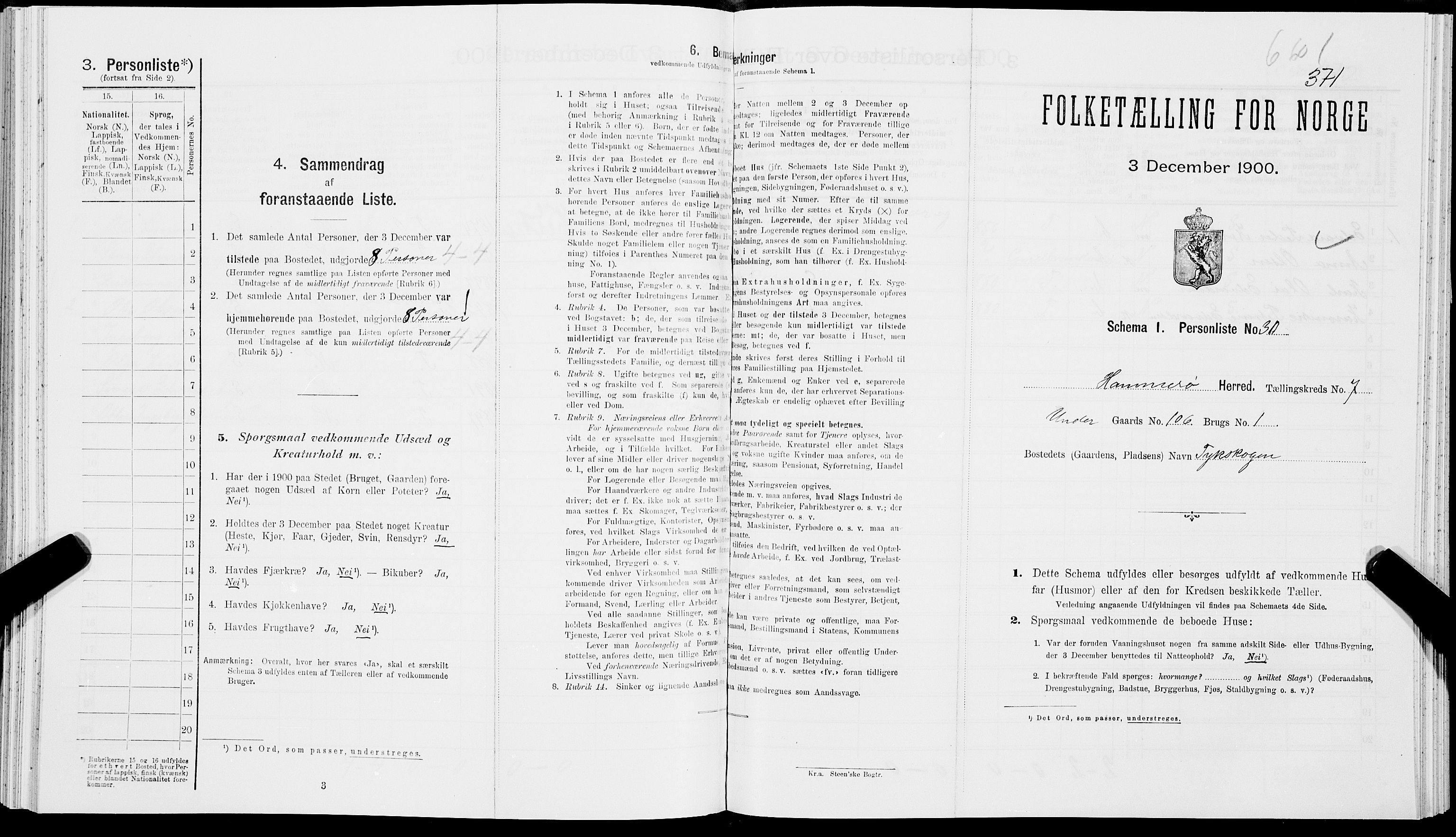 SAT, Folketelling 1900 for 1849 Hamarøy herred, 1900, s. 861