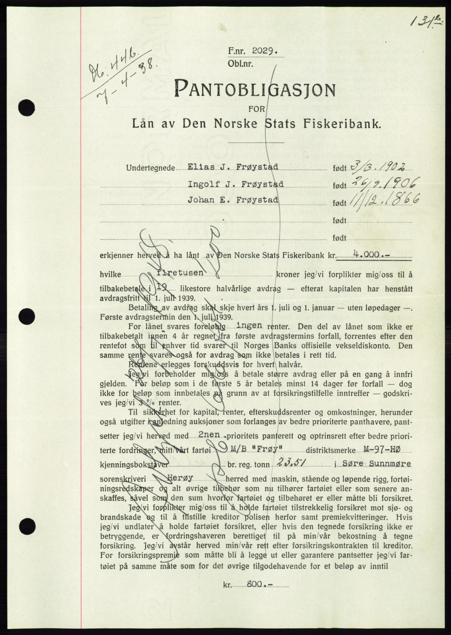 Søre Sunnmøre sorenskriveri, AV/SAT-A-4122/1/2/2C/L0065: Pantebok nr. 59, 1938-1938, Dagboknr: 446/1938