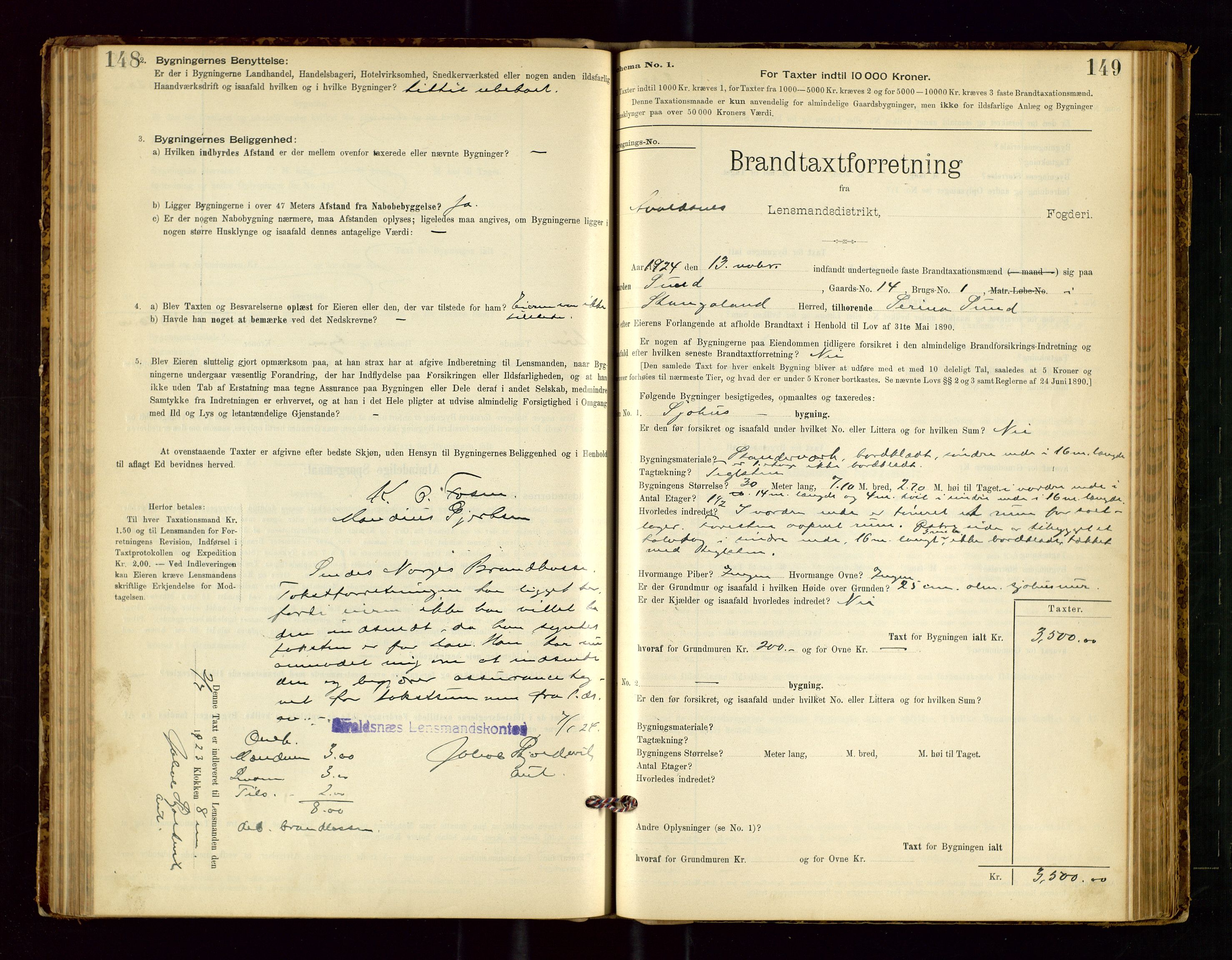 Avaldsnes lensmannskontor, SAST/A-100286/Gob/L0001: "Brandtaxationsprotokol for Avaldsnes Lensmandsdistrikt Ryfylke Fogderi", 1894-1925, s. 148-149