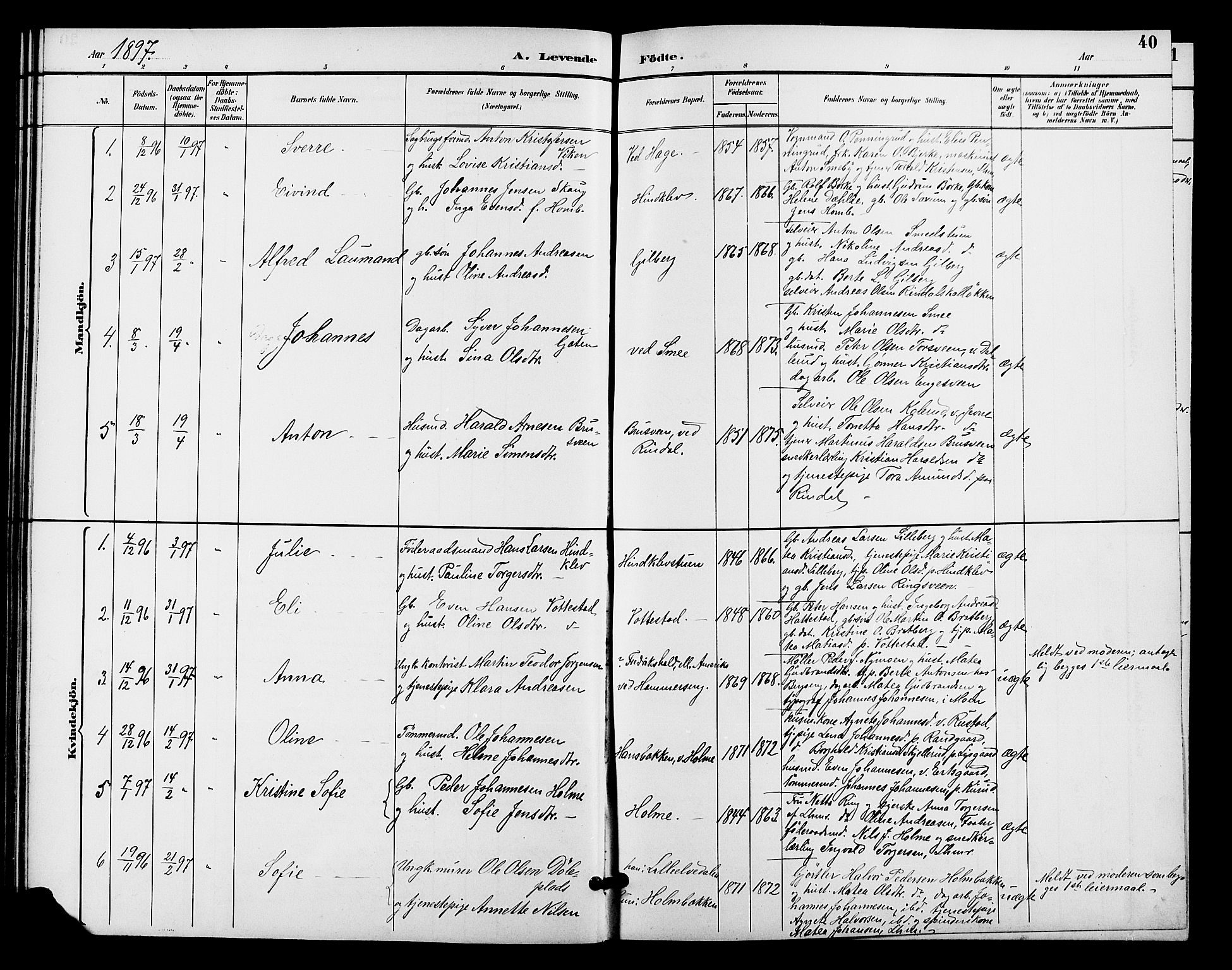 Fåberg prestekontor, AV/SAH-PREST-086/H/Ha/Hab/L0009: Klokkerbok nr. 9, 1891-1902, s. 40