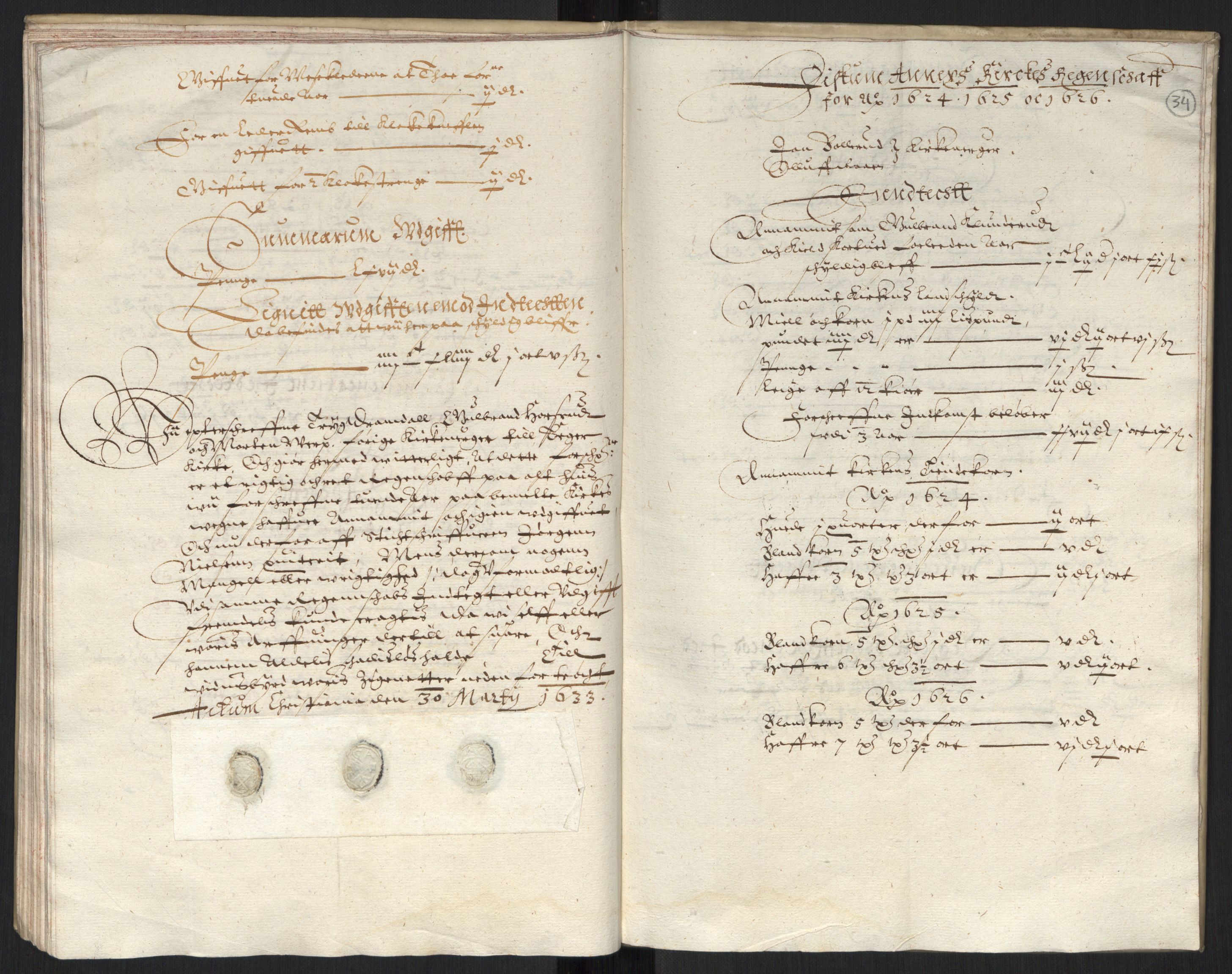 Rentekammeret inntil 1814, Reviderte regnskaper, Kirkeregnskap, AV/RA-EA-4067/Ra/L0004/0004: Kirkeregnskap / Noen resterende kirkeregnskaper for Oslo stift i Jens Juels tid, 1615-1628, s. 33b-34a