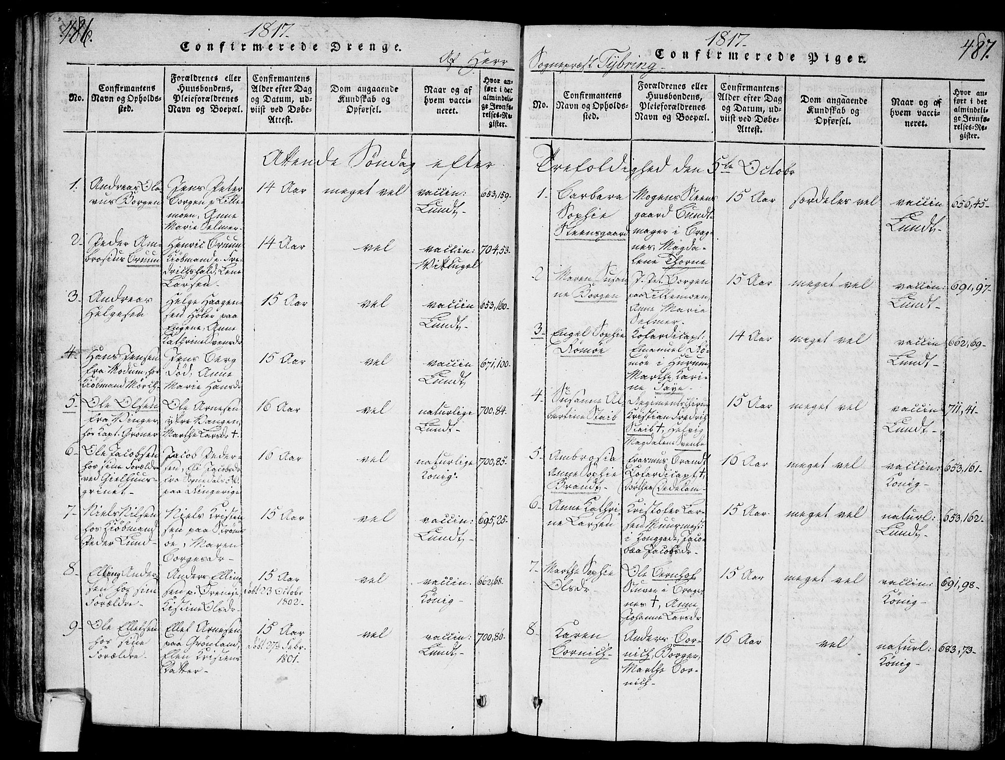 Bragernes kirkebøker, AV/SAKO-A-6/G/Ga/L0001: Klokkerbok nr. 1, 1815-1829, s. 486-487
