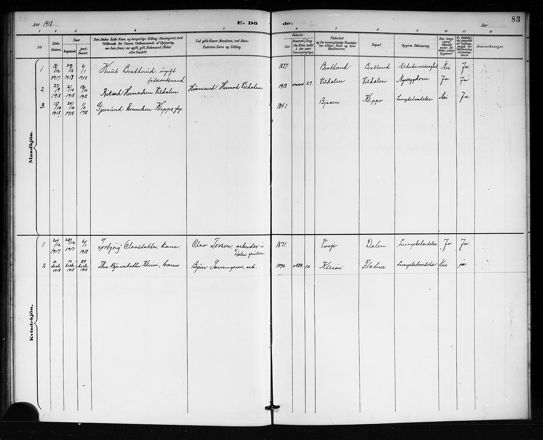 Lårdal kirkebøker, AV/SAKO-A-284/G/Gb/L0003: Klokkerbok nr. II 3, 1889-1920, s. 83