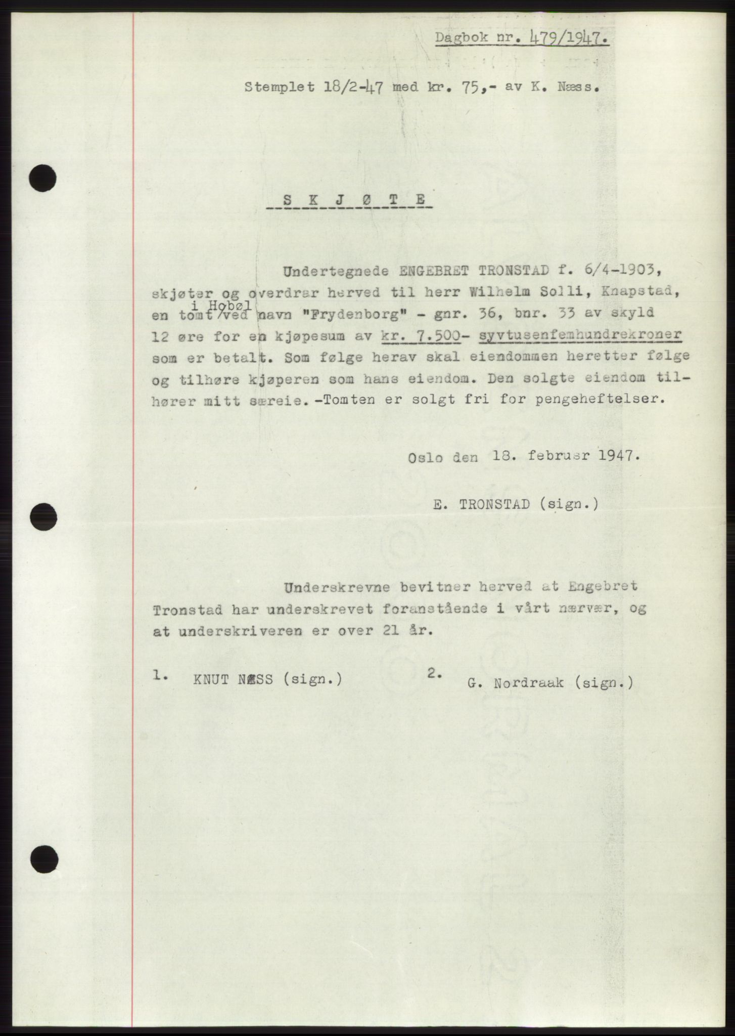 Moss sorenskriveri, SAO/A-10168: Pantebok nr. B16, 1946-1947, Dagboknr: 479/1947