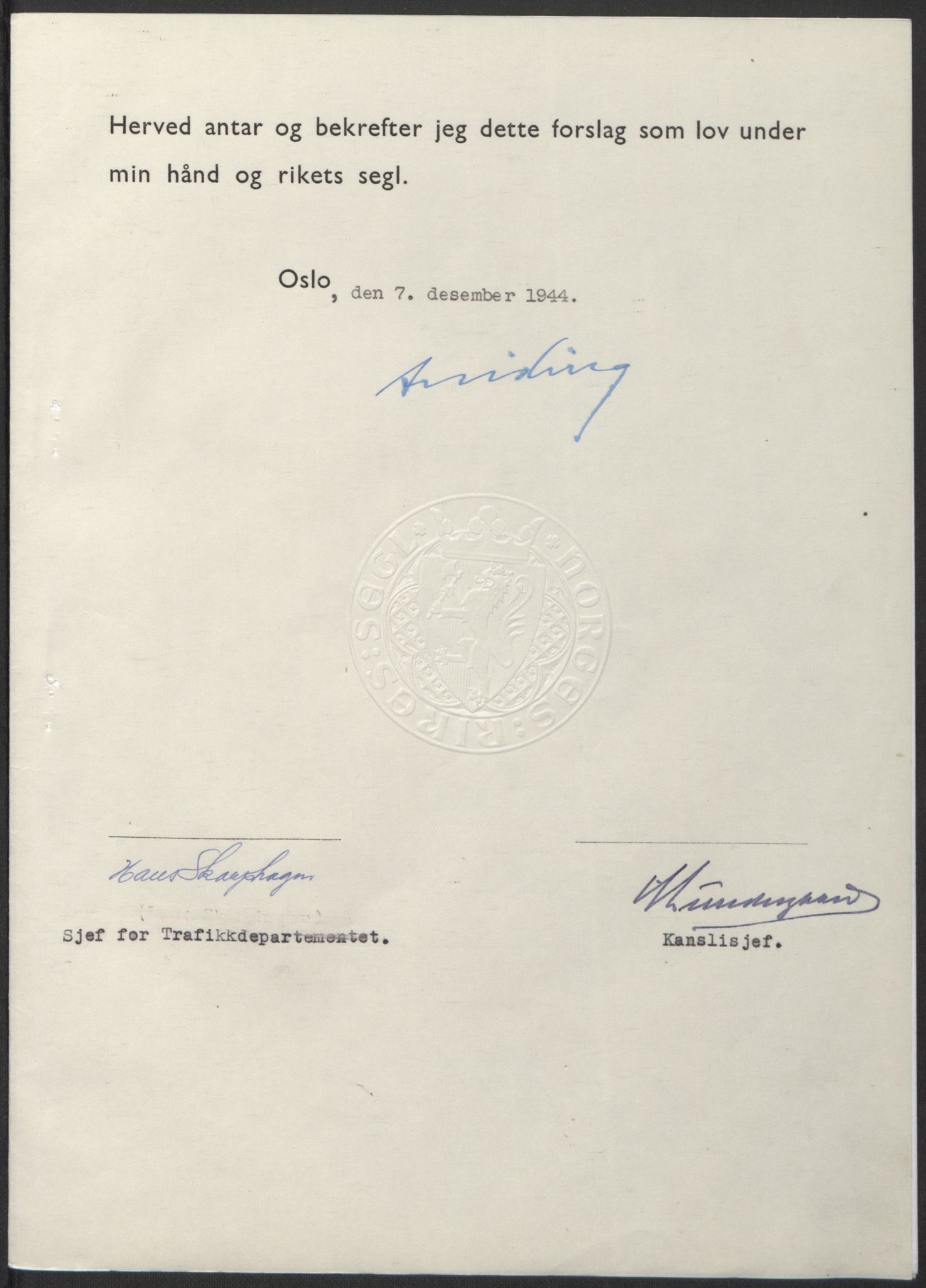 NS-administrasjonen 1940-1945 (Statsrådsekretariatet, de kommisariske statsråder mm), RA/S-4279/D/Db/L0100: Lover, 1944, s. 627