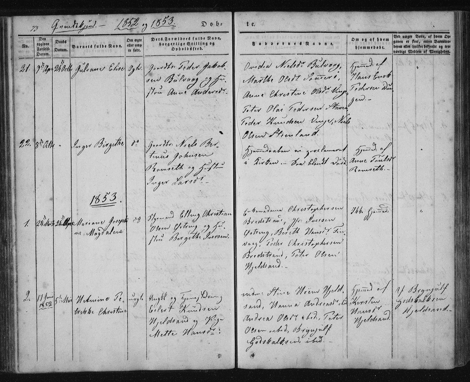 Ministerialprotokoller, klokkerbøker og fødselsregistre - Nordland, SAT/A-1459/893/L1332: Ministerialbok nr. 893A05, 1841-1858, s. 73