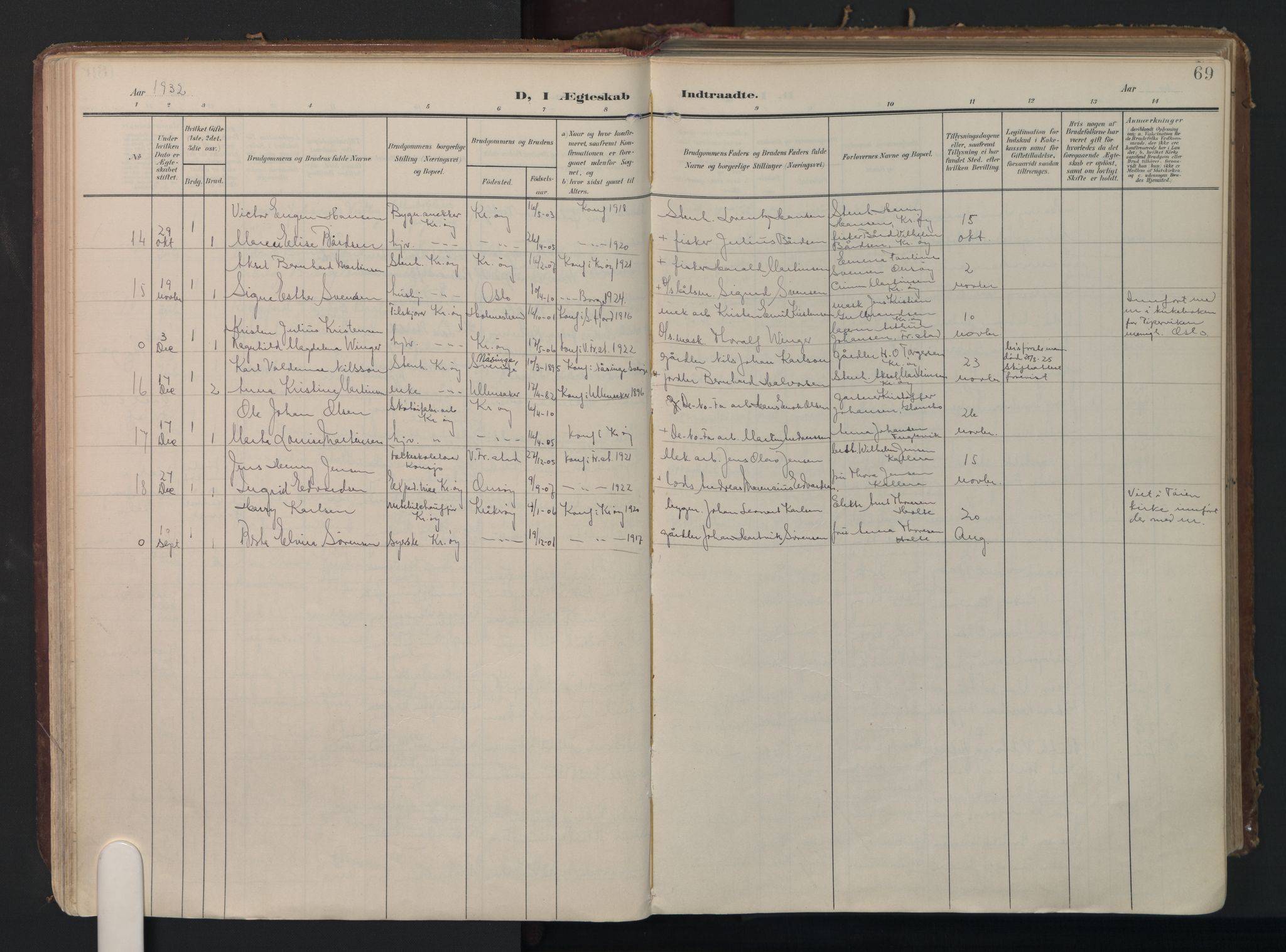 Kråkerøy prestekontor Kirkebøker, AV/SAO-A-10912/F/Fa/L0004: Ministerialbok nr. 4, 1908-1965, s. 69