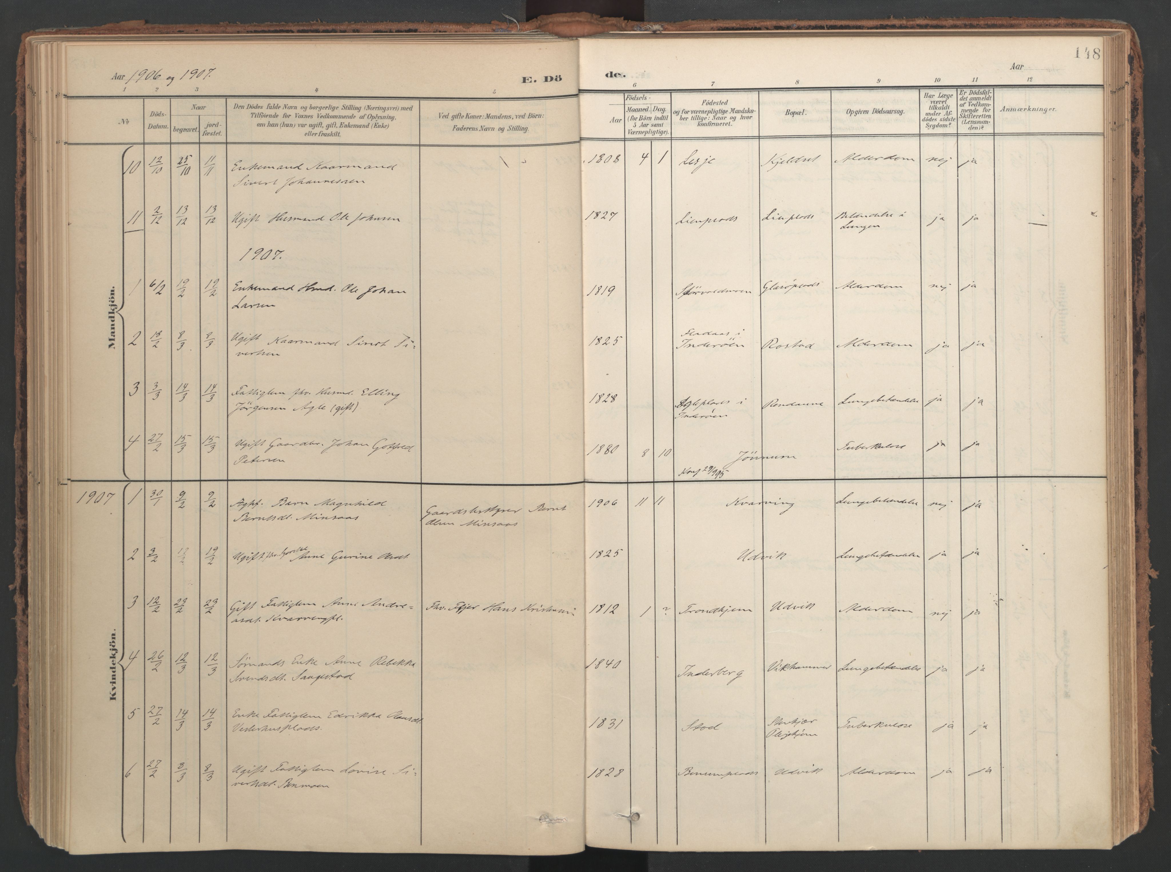 Ministerialprotokoller, klokkerbøker og fødselsregistre - Nord-Trøndelag, SAT/A-1458/741/L0397: Ministerialbok nr. 741A11, 1901-1911, s. 148