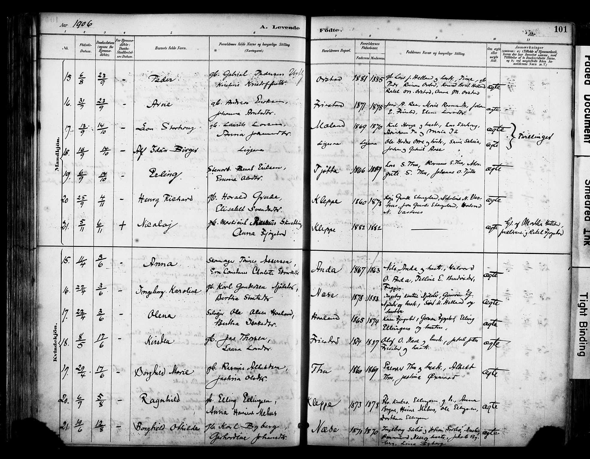 Klepp sokneprestkontor, AV/SAST-A-101803/001/3/30BA/L0009: Ministerialbok nr. A 7, 1886-1915, s. 101