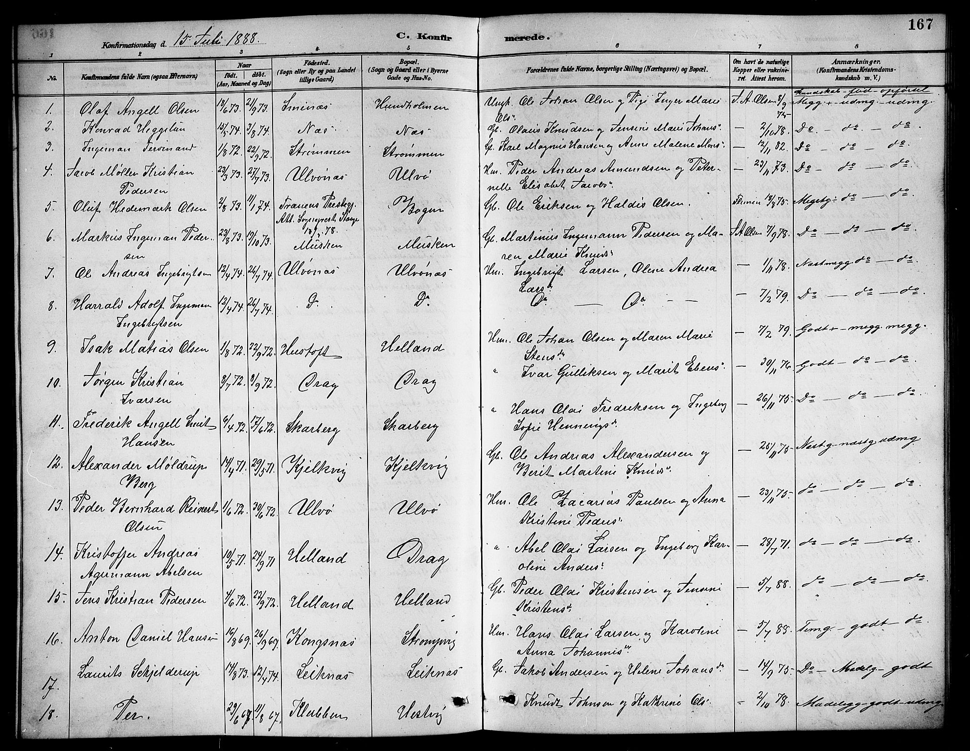 Ministerialprotokoller, klokkerbøker og fødselsregistre - Nordland, AV/SAT-A-1459/861/L0876: Klokkerbok nr. 861C02, 1887-1903, s. 167
