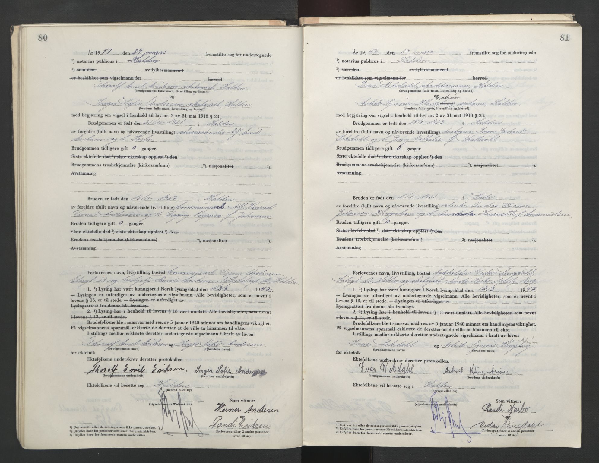 Idd og Marker sorenskriveri, AV/SAO-A-10283/L/Lc/L0001/0004: Vigselsbøker / Vigselsbok, 1945-1949, s. 80-81