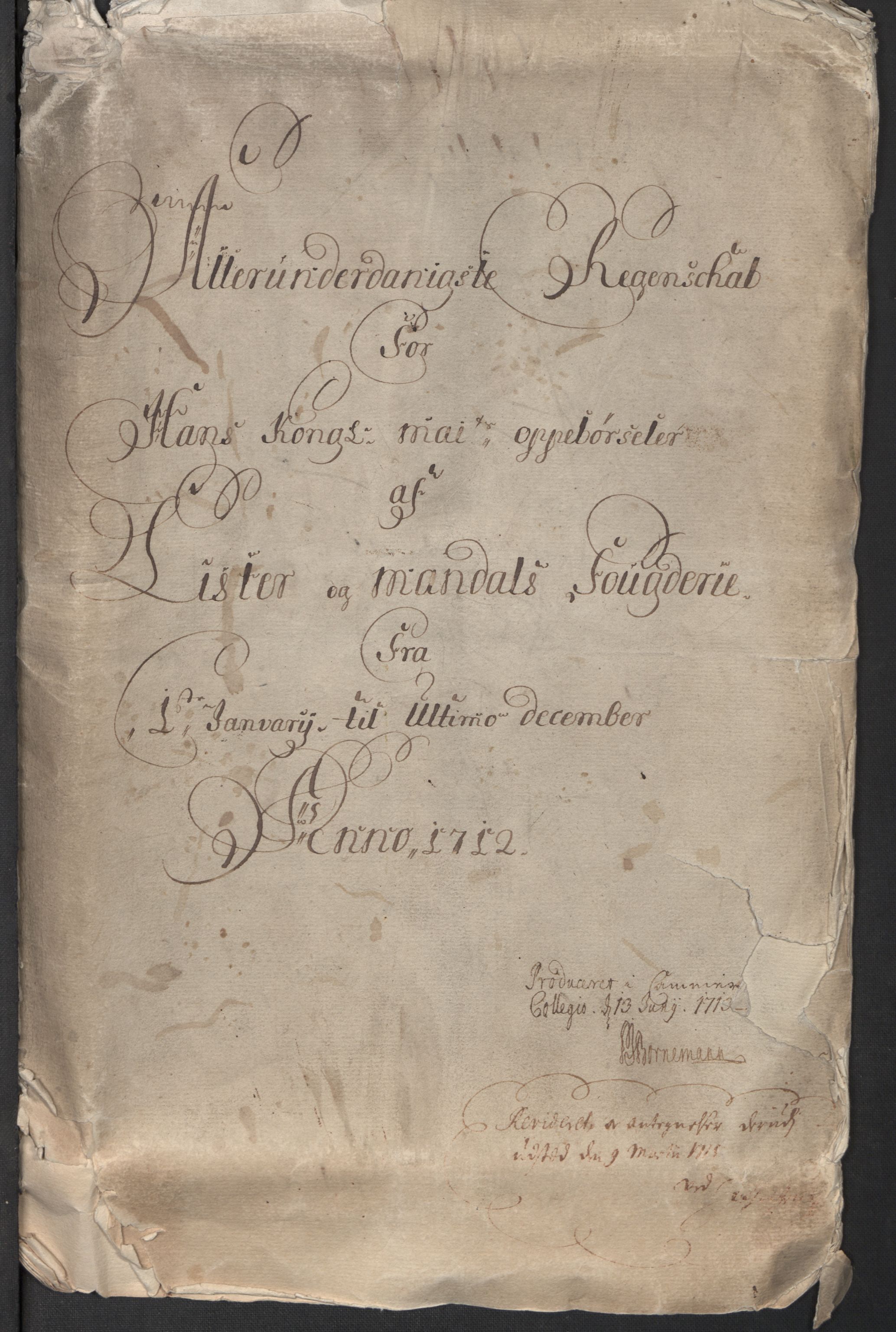 Rentekammeret inntil 1814, Reviderte regnskaper, Fogderegnskap, RA/EA-4092/R43/L2555: Fogderegnskap Lista og Mandal, 1712, s. 4