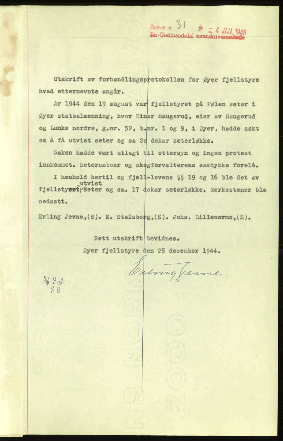 Sør-Gudbrandsdal tingrett, SAH/TING-004/H/Hb/Hbd/L0014: Pantebok nr. A14, 1944-1945, Dagboknr: 31/1945