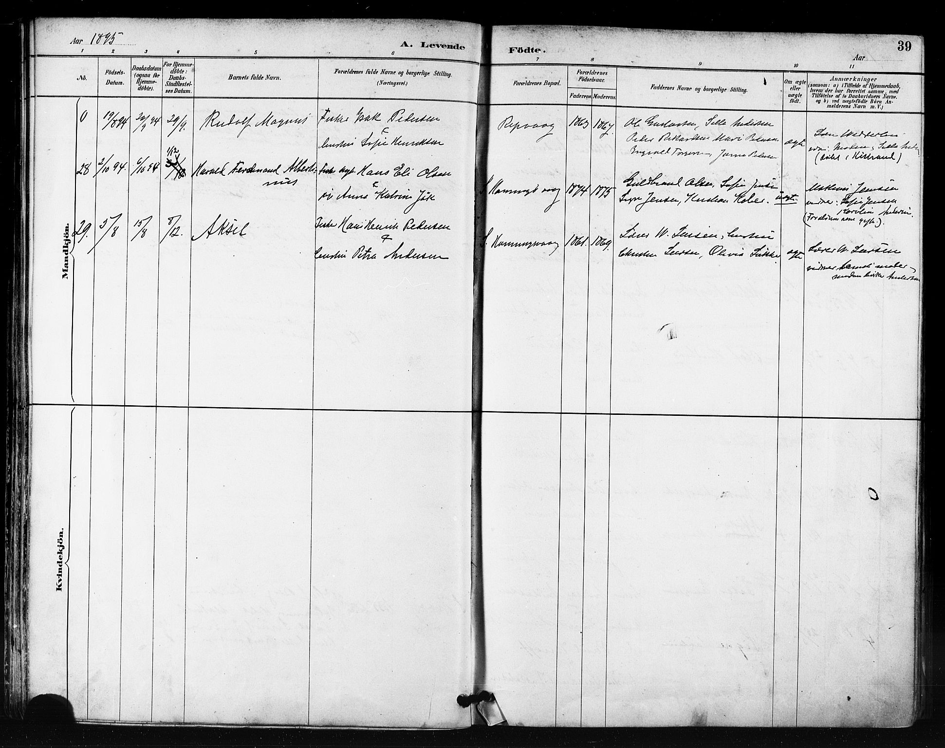 Måsøy sokneprestkontor, AV/SATØ-S-1348/H/Ha/L0007kirke: Ministerialbok nr. 7, 1887-1899, s. 39