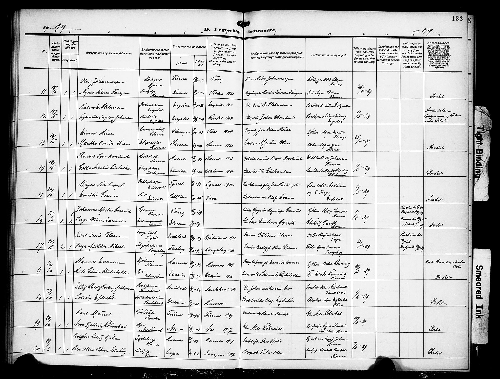 Hamar prestekontor, AV/SAH-DOMPH-002/H/Ha/Hab/L0003: Klokkerbok nr. 3, 1913-1930, s. 132